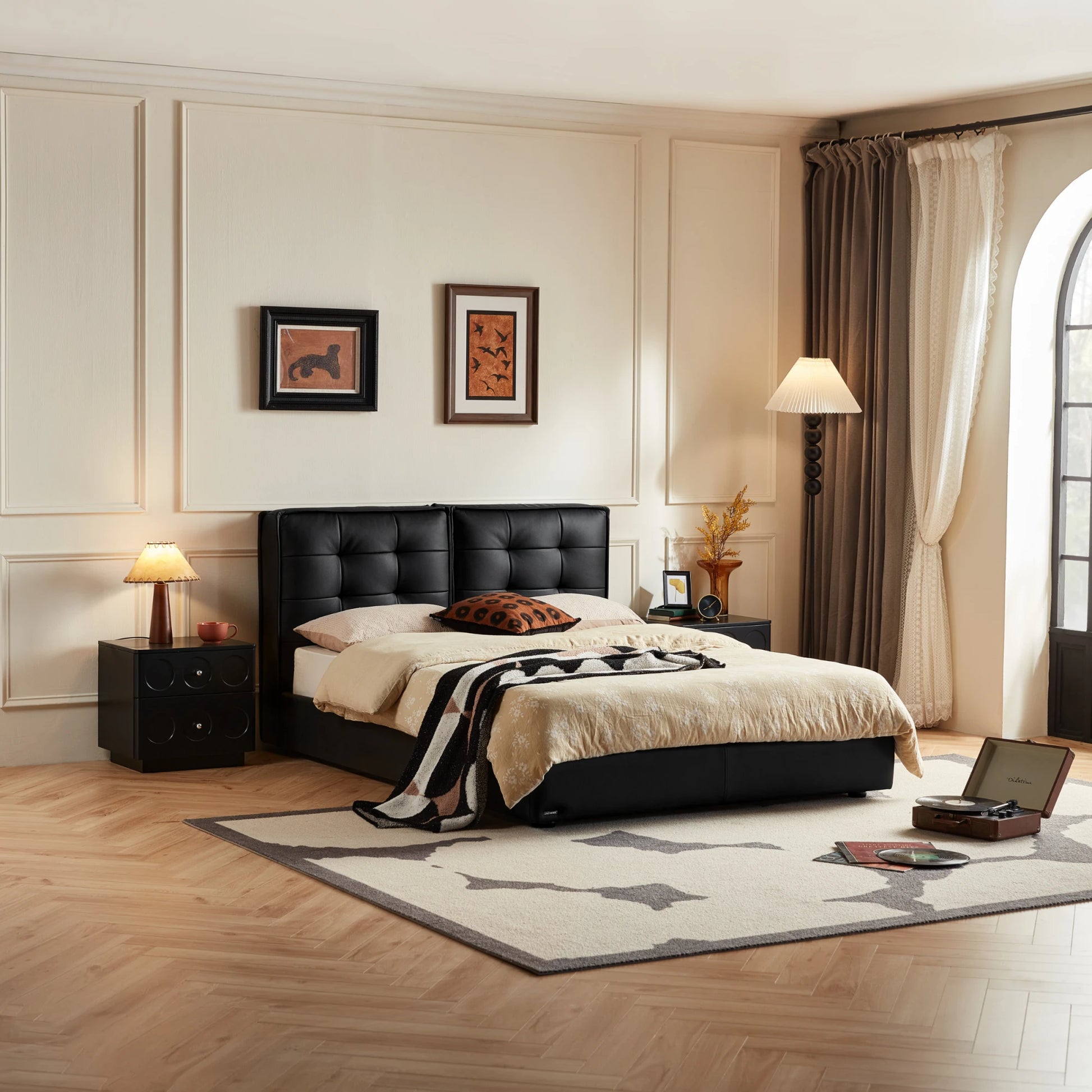 Linspire Obsidian Leather Bed Frame, Black