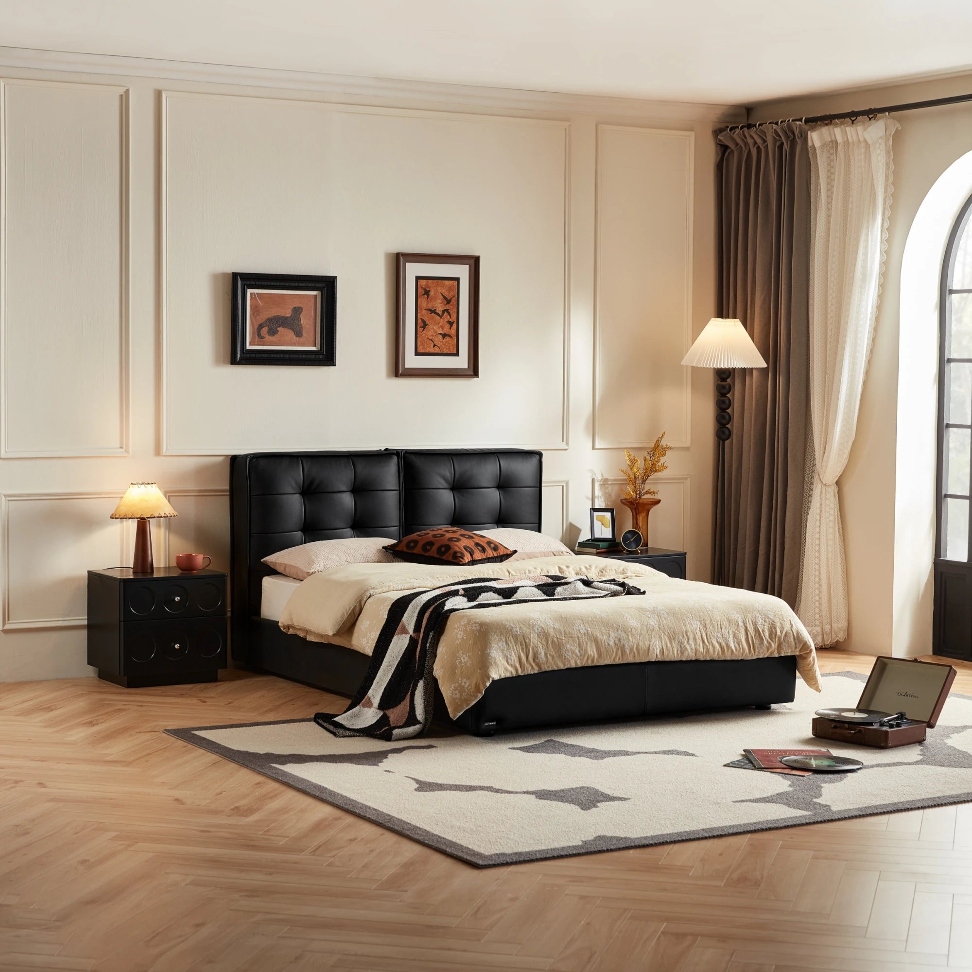 Linspire Obsidian Leather Bed Frame, Black