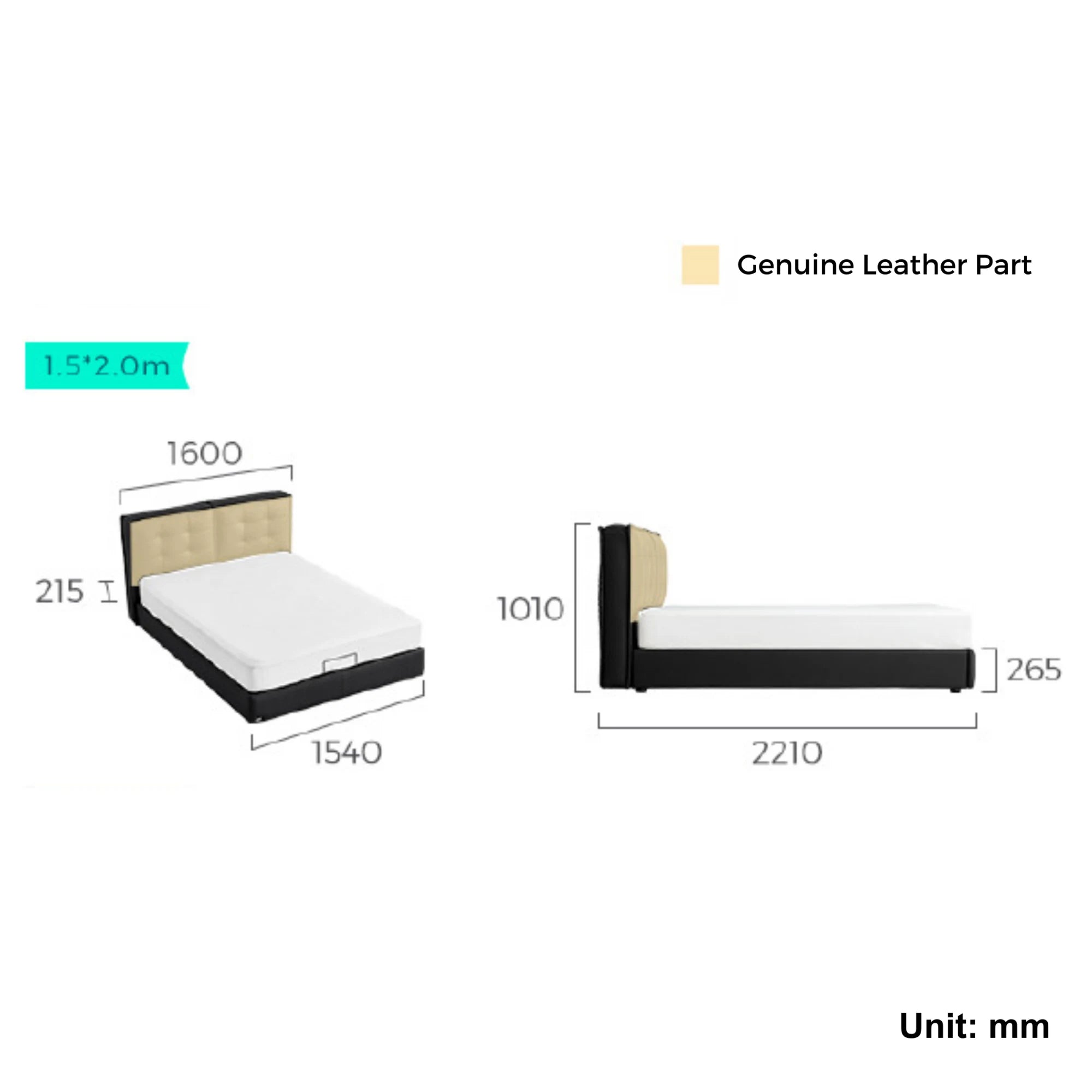 Linspire Obsidian Leather Bed Frame, Black