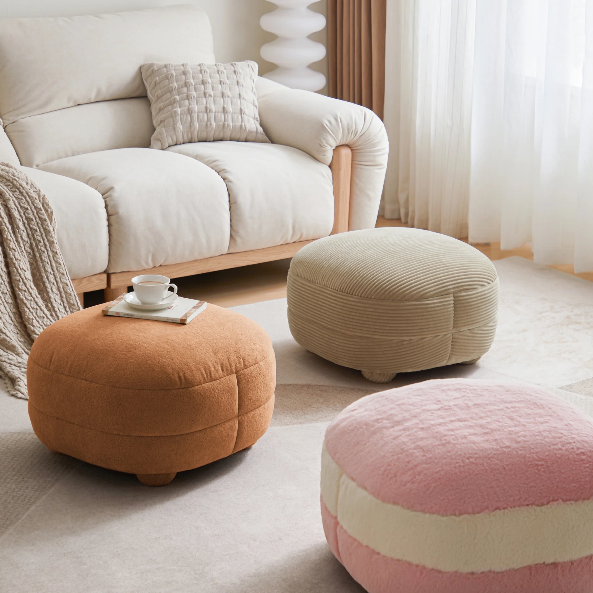 Linspire Tassel Corduroy Ottoman, Beige