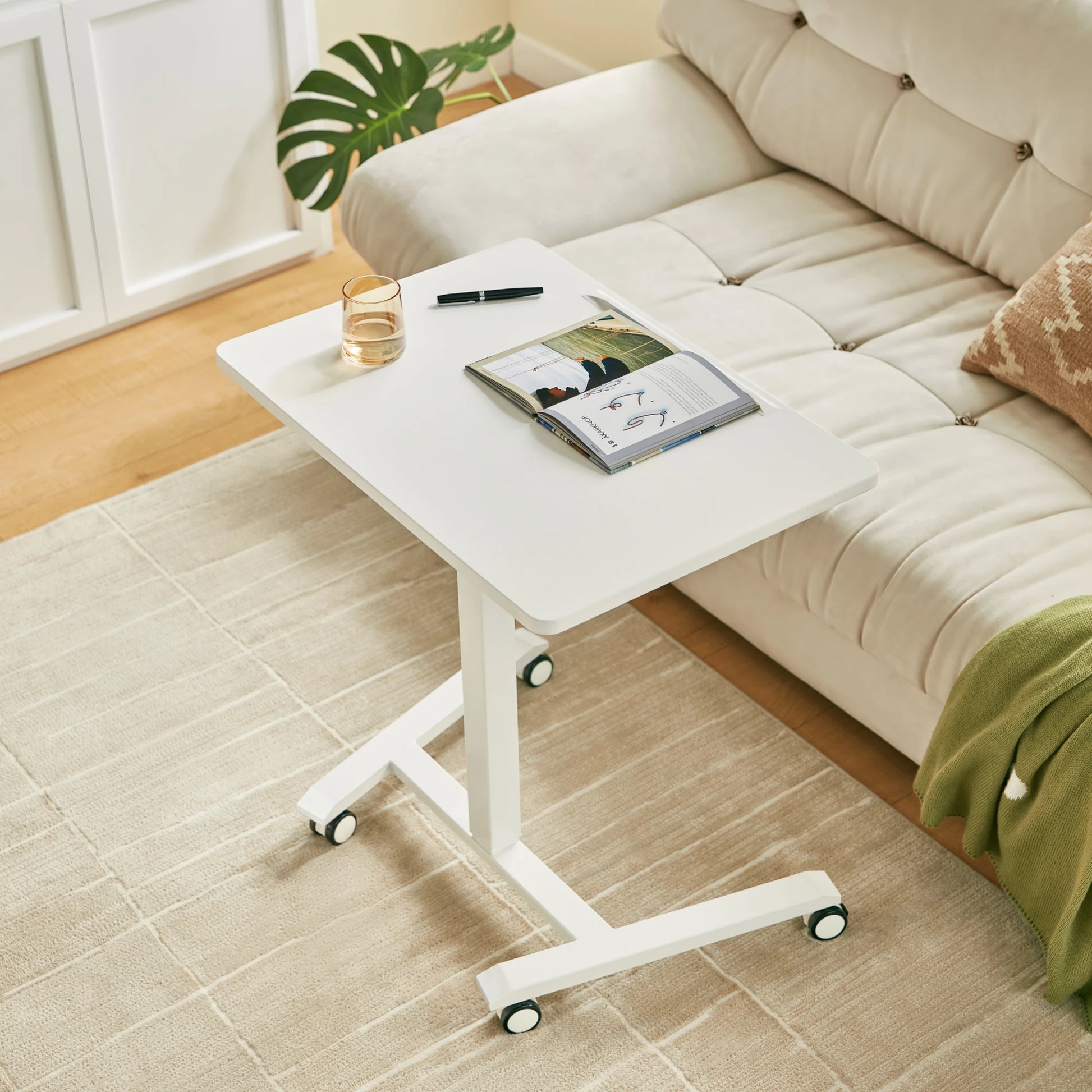 Linspire Islet Height Adjustable Pneumatic Side Table with Castors, White