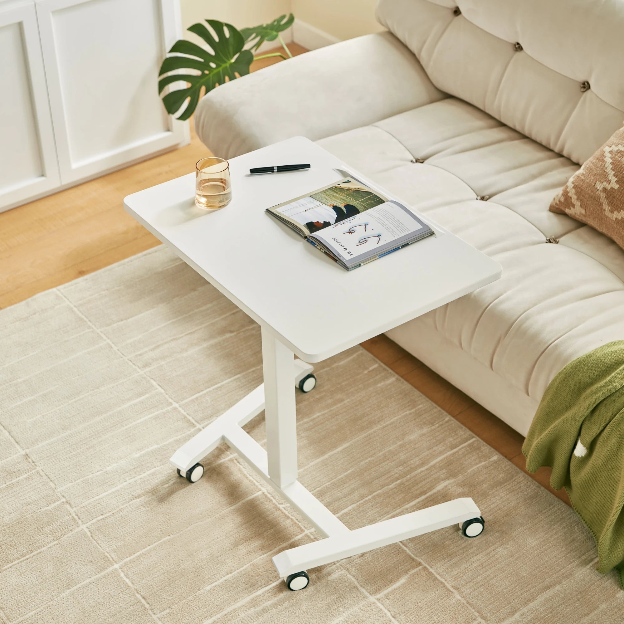 Linspire Islet Height Adjustable Pneumatic Side Table with Castors, White