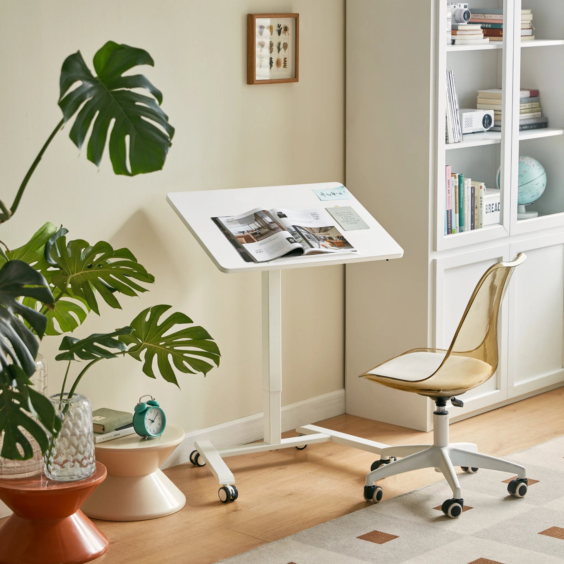 Linspire Islet Height Adjustable Pneumatic Side Table with Castors, White