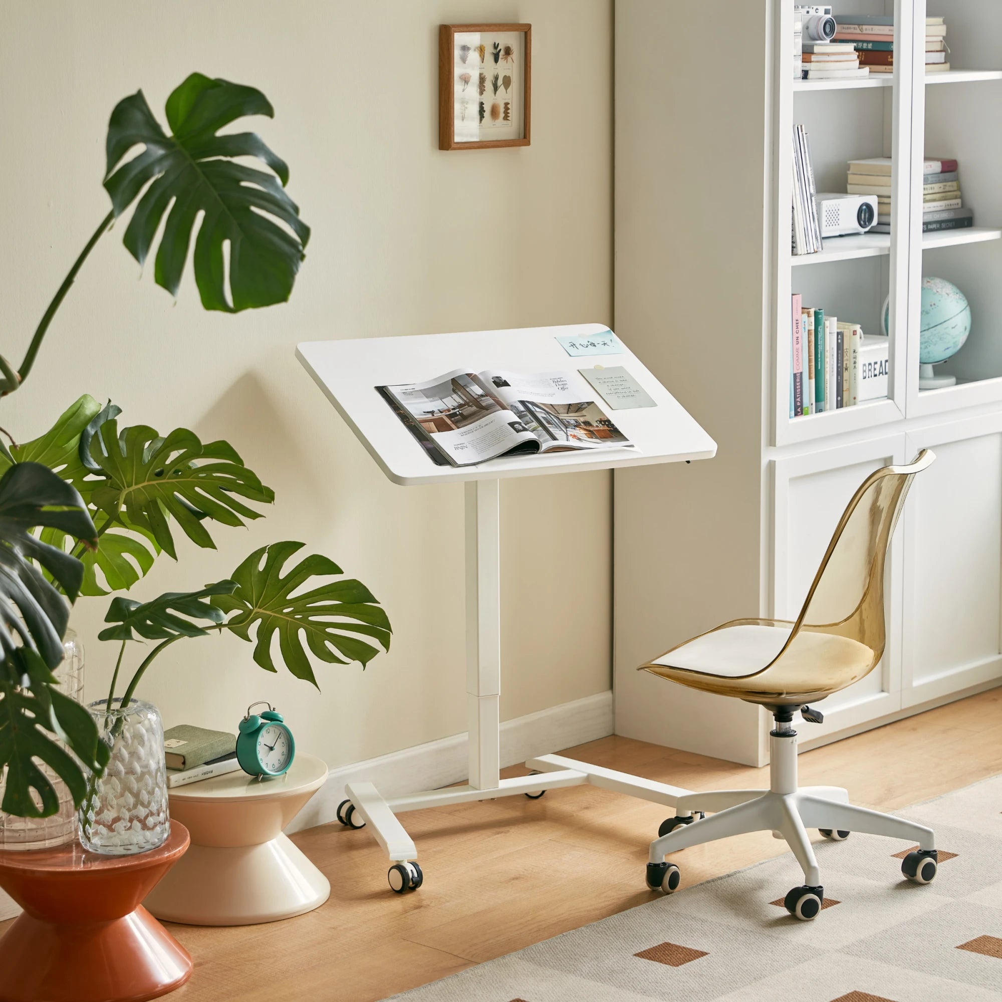 Linspire Islet Height Adjustable Pneumatic Side Table with Castors, White