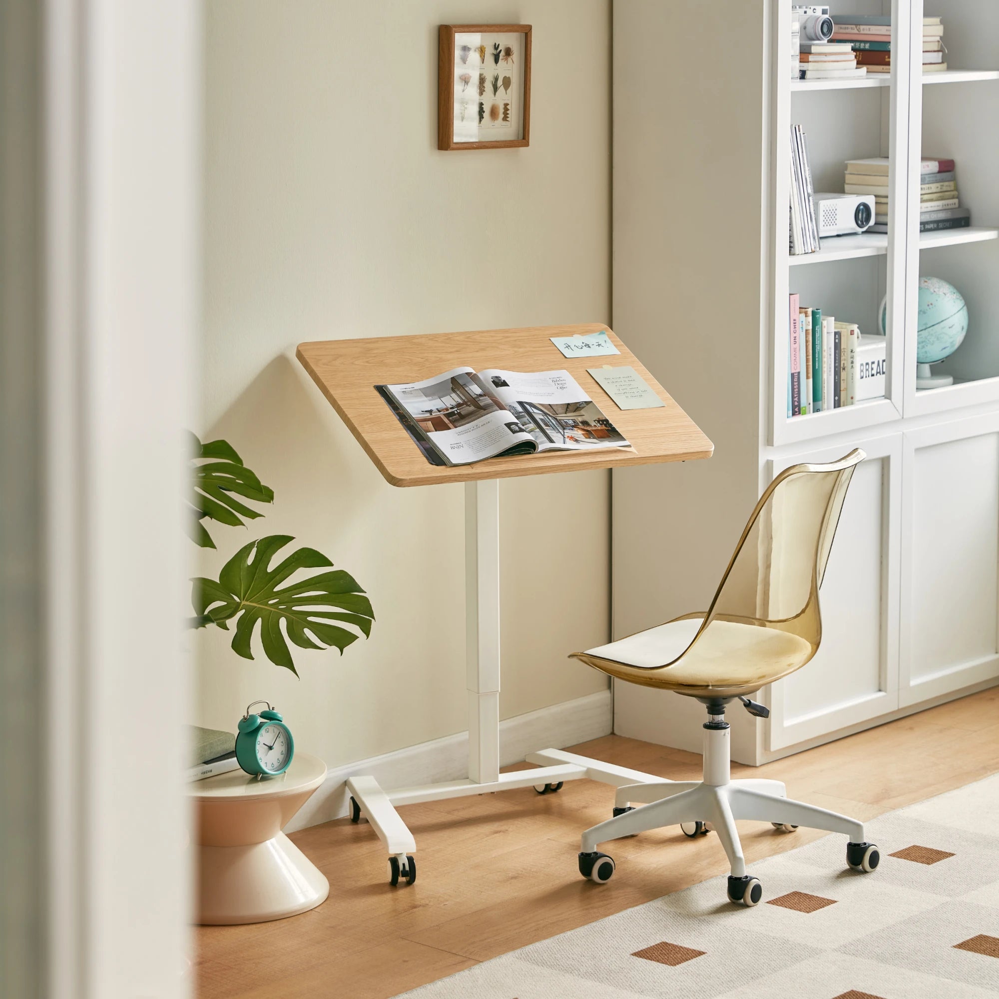 Linspire Islet Height Adjustable Pneumatic Side Table with Castors, Natural Wood