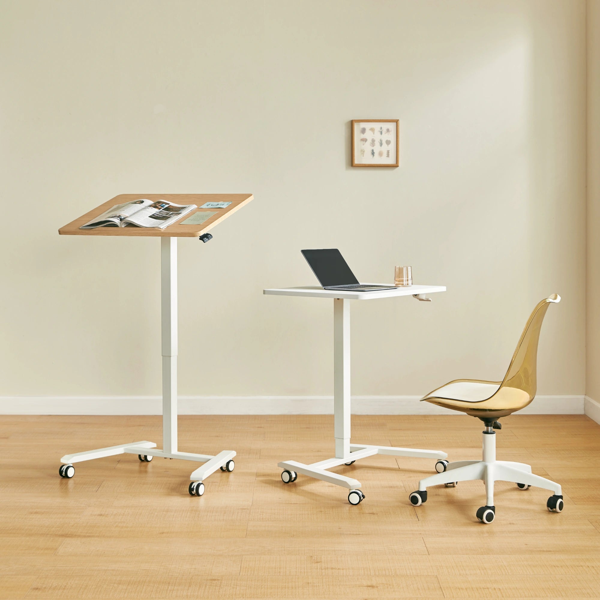 Linspire Islet Height Adjustable Pneumatic Side Table with Castors, Natural Wood