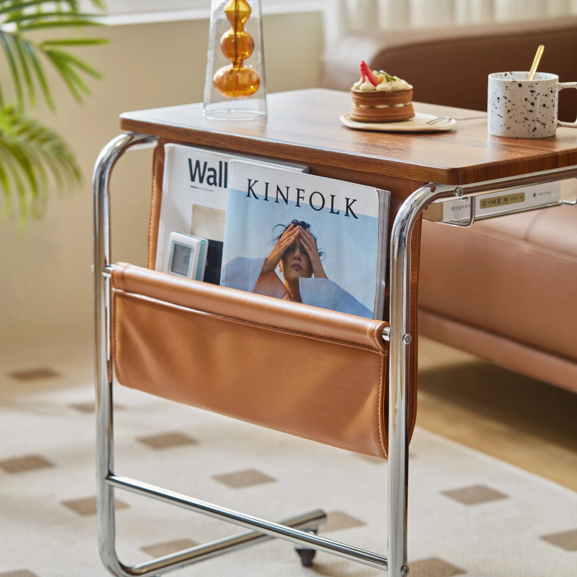 Linspire Trend Rolling Side Table with Storage, Brown