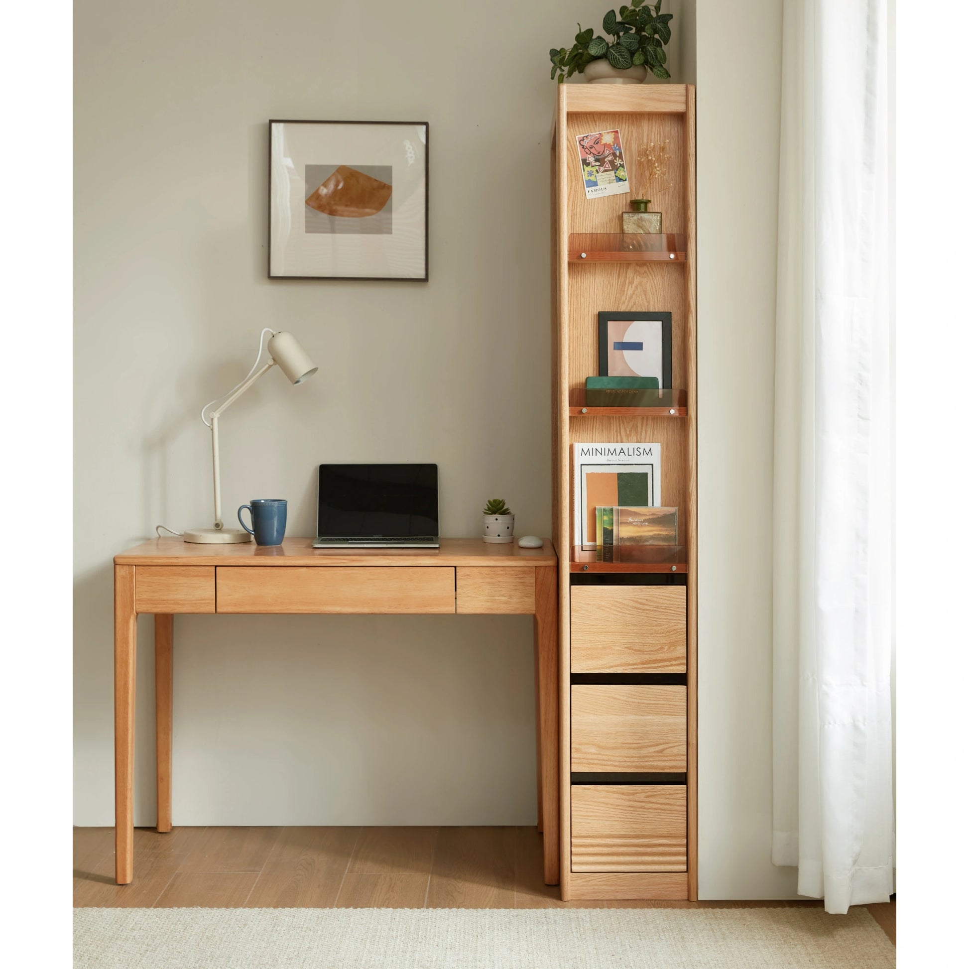 Linspire Oaklyn Solid Oak Slim Display Cabinet with Drawers