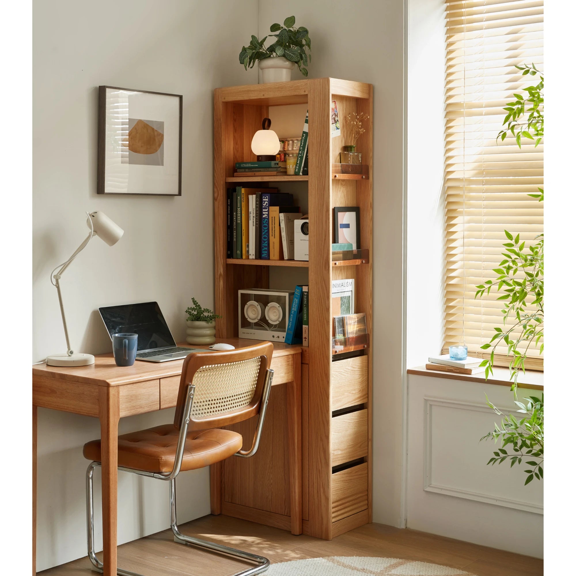 Linspire Oaklyn Solid Oak Slim Display Cabinet with Drawers
