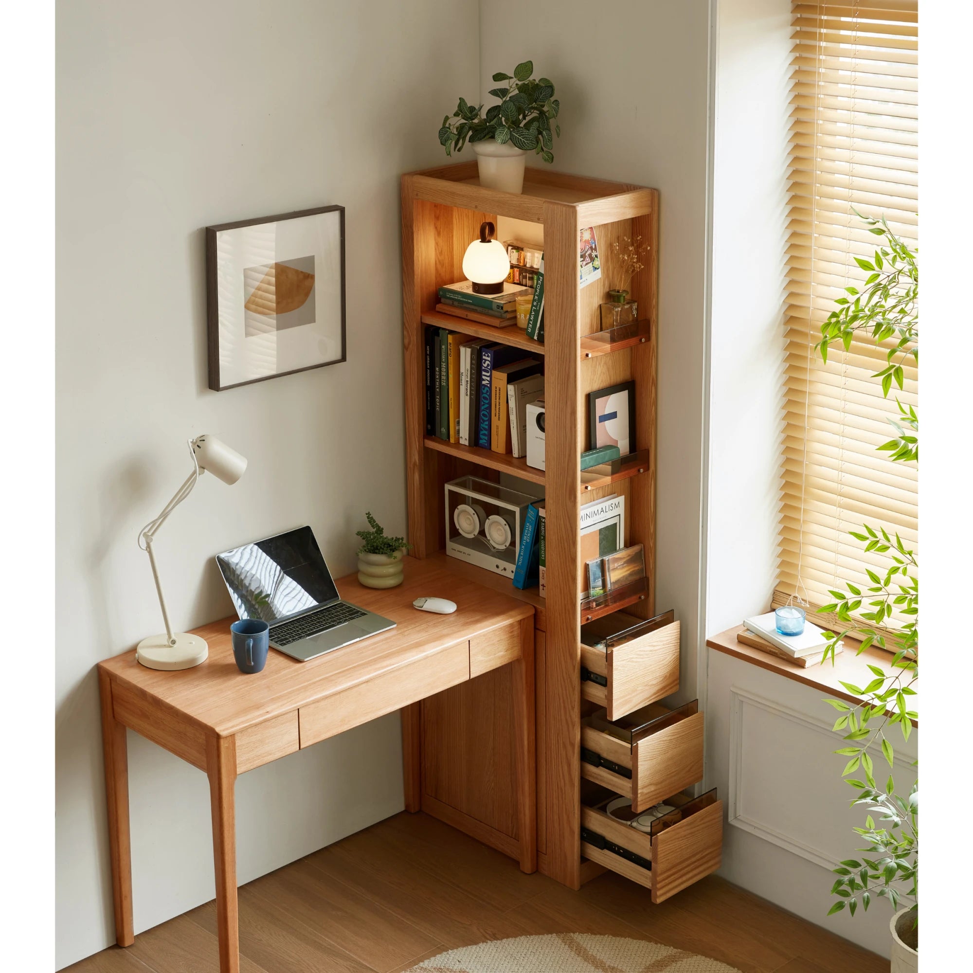 Linspire Oaklyn Solid Oak Slim Display Cabinet with Drawers