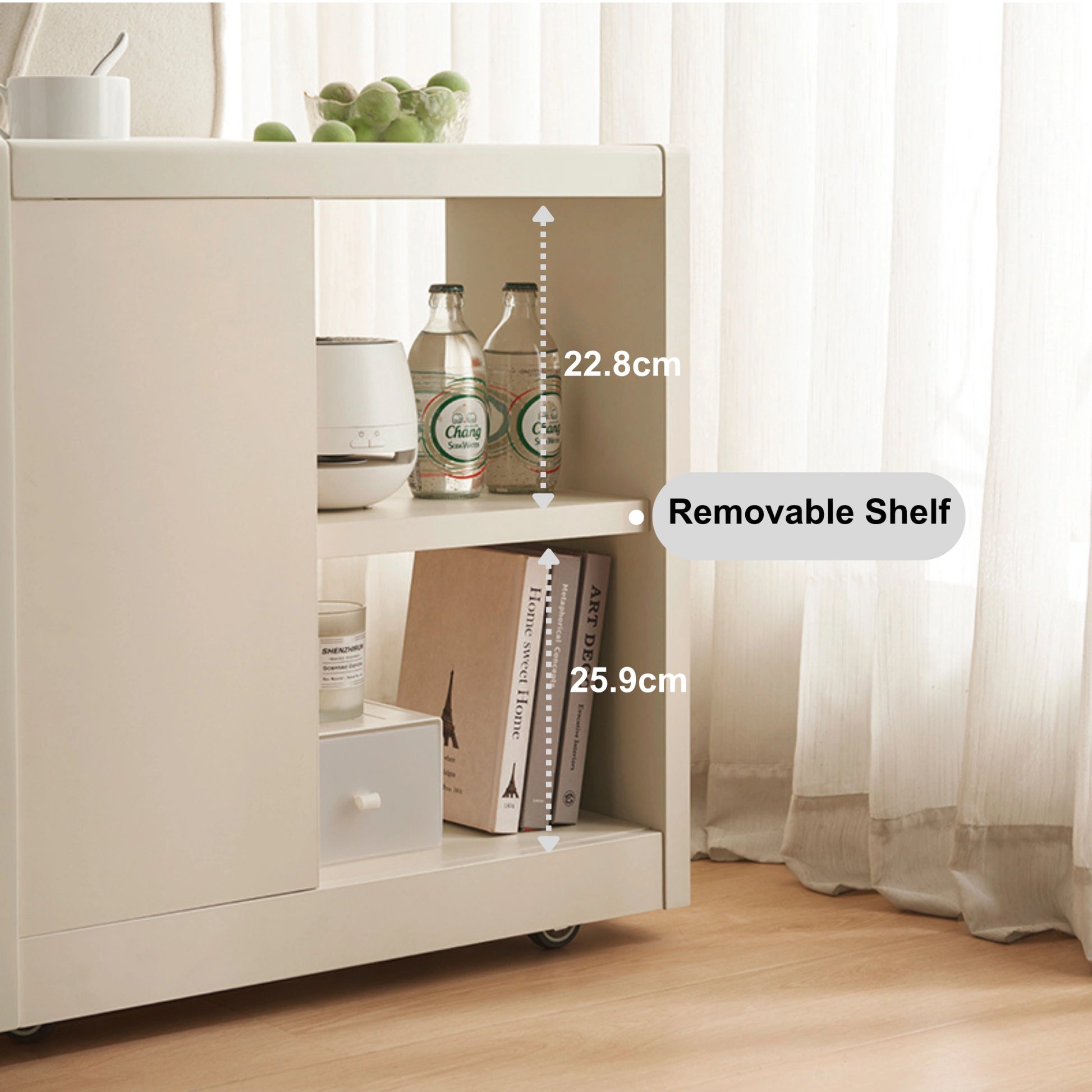 Linspire Cubby Sintered Stone Top Side Table with Castors, 30x63x63cm, Off-White