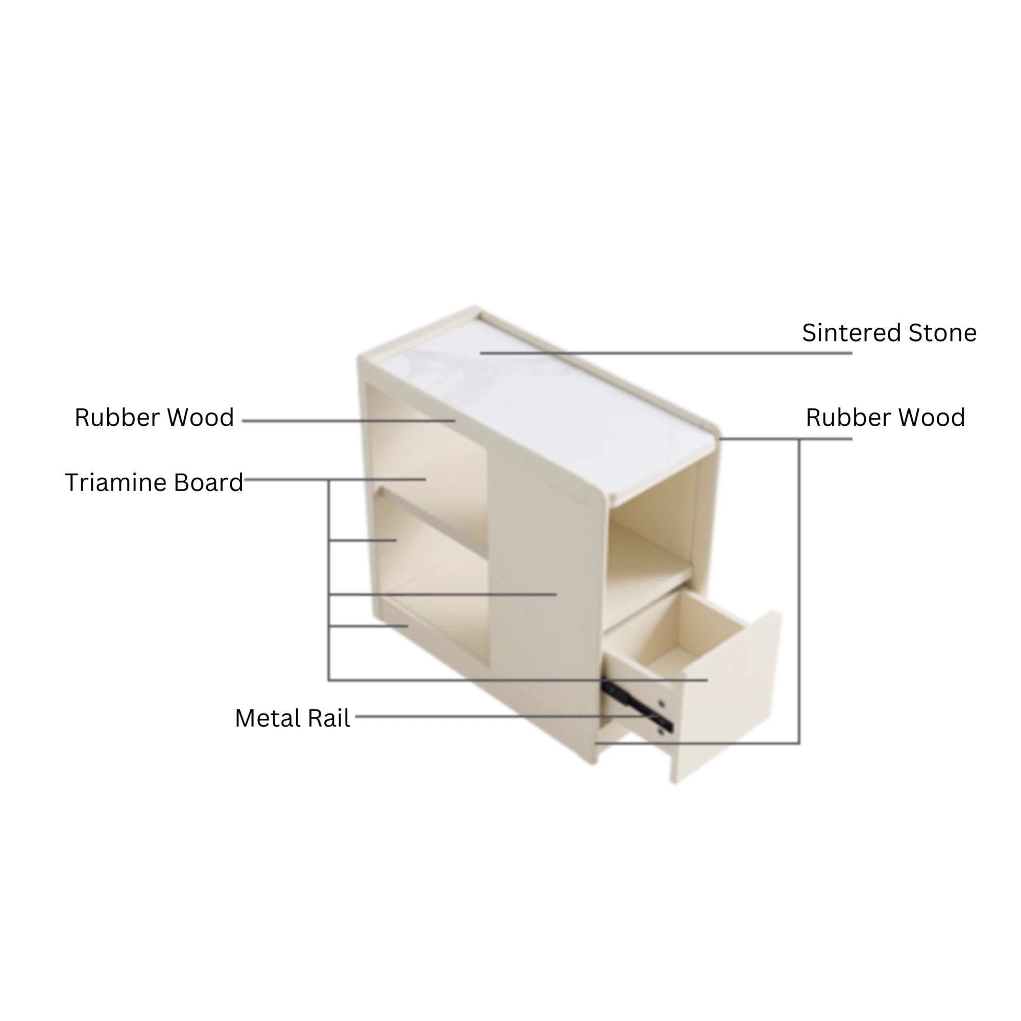 Linspire Cubby Sintered Stone Top Side Table with Castors, 30x63x63cm, Off-White