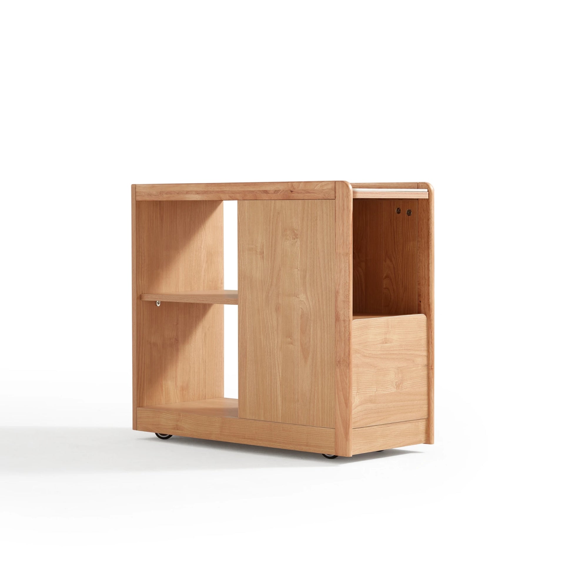 Linspire Cubby Sintered Stone Top Side Table with Castors, 30x70x62cm, Natural Wood