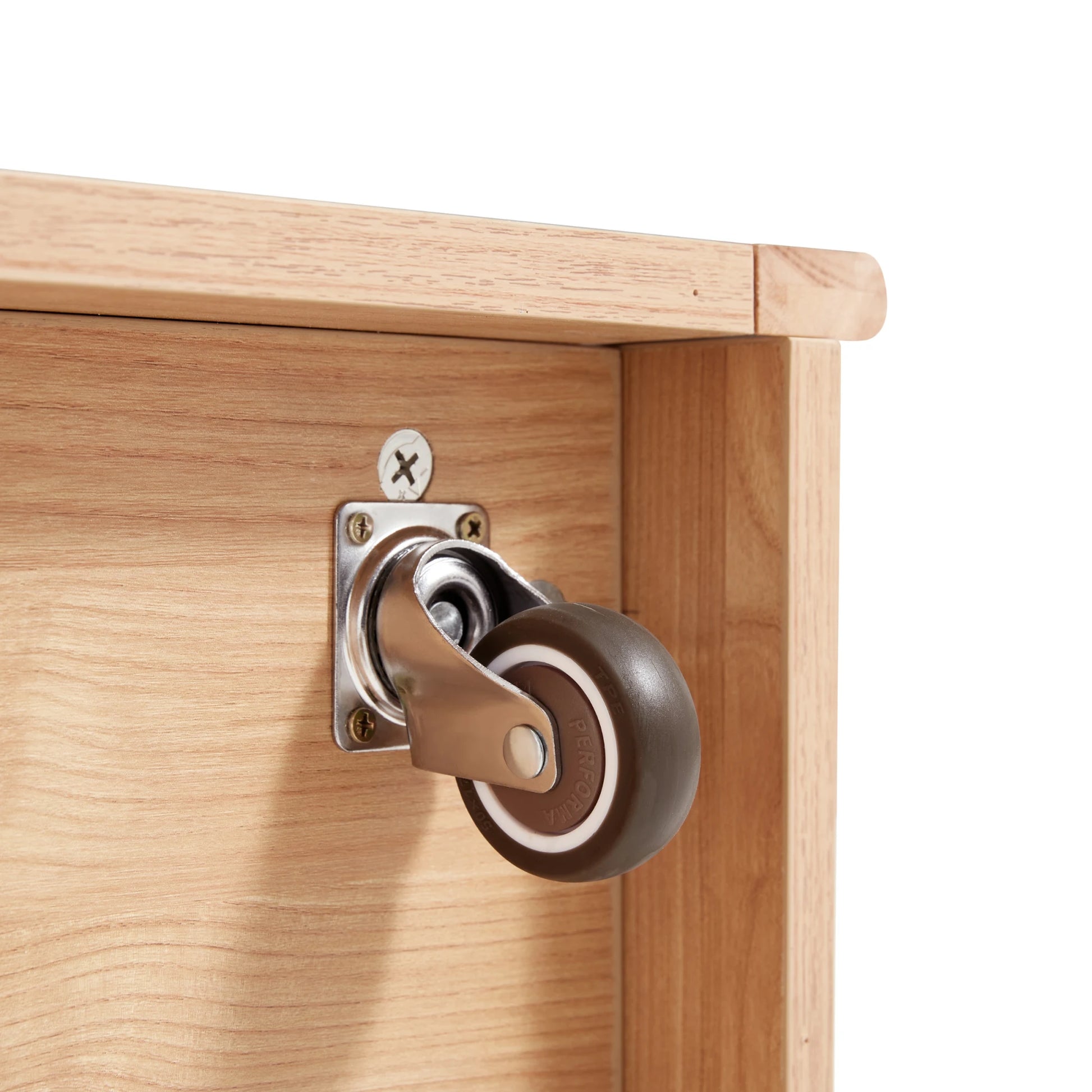 Linspire Cubby Sintered Stone Top Side Table with Castors, 30x70x62cm, Natural Wood