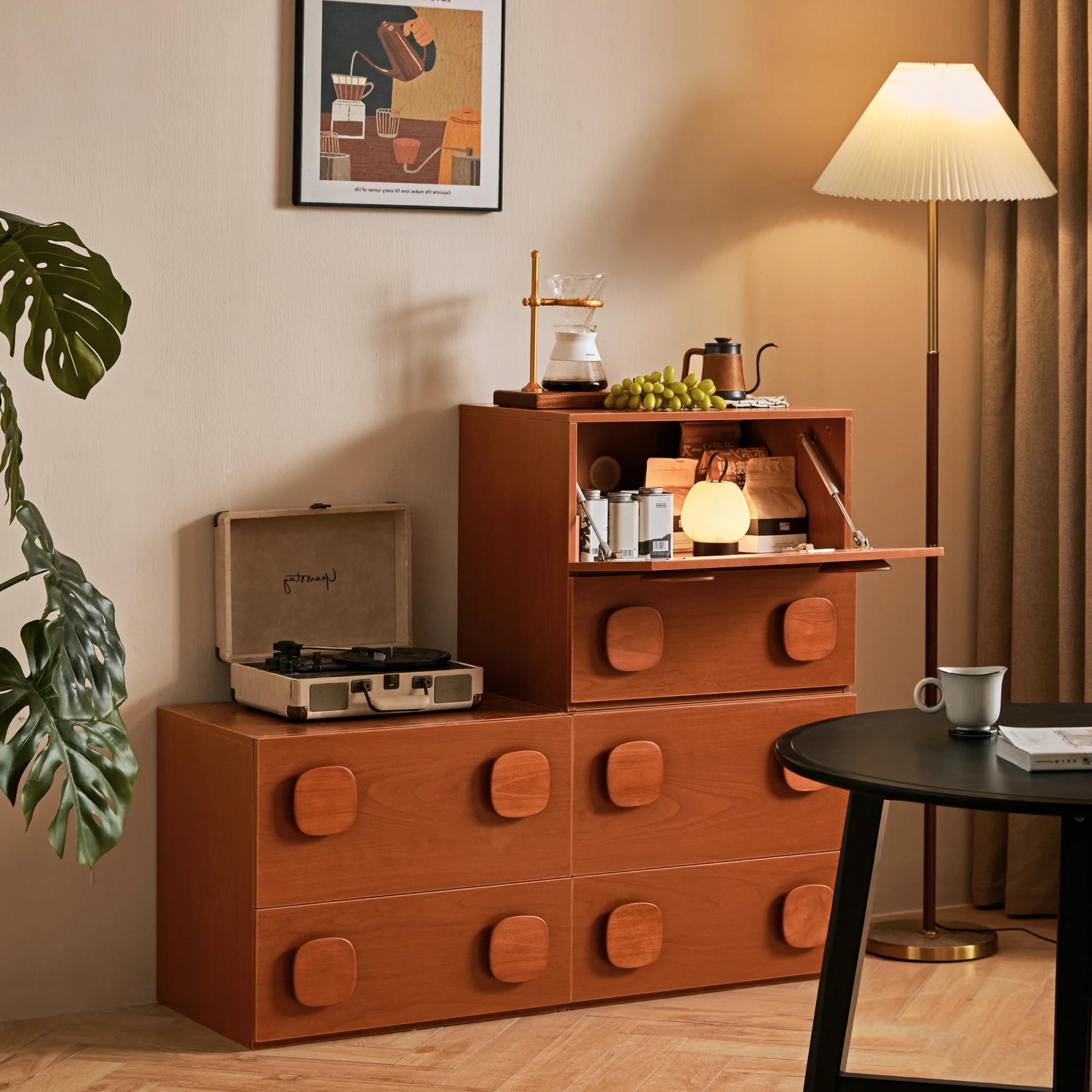 Linspire Mosaic Set of 3 Modular Storage Cabinets, Natural Wood
