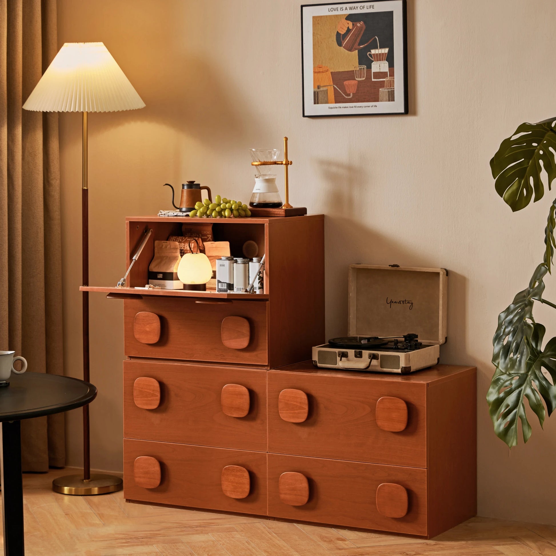 Linspire Mosaic Set of 3 Modular Storage Cabinets, Natural Wood