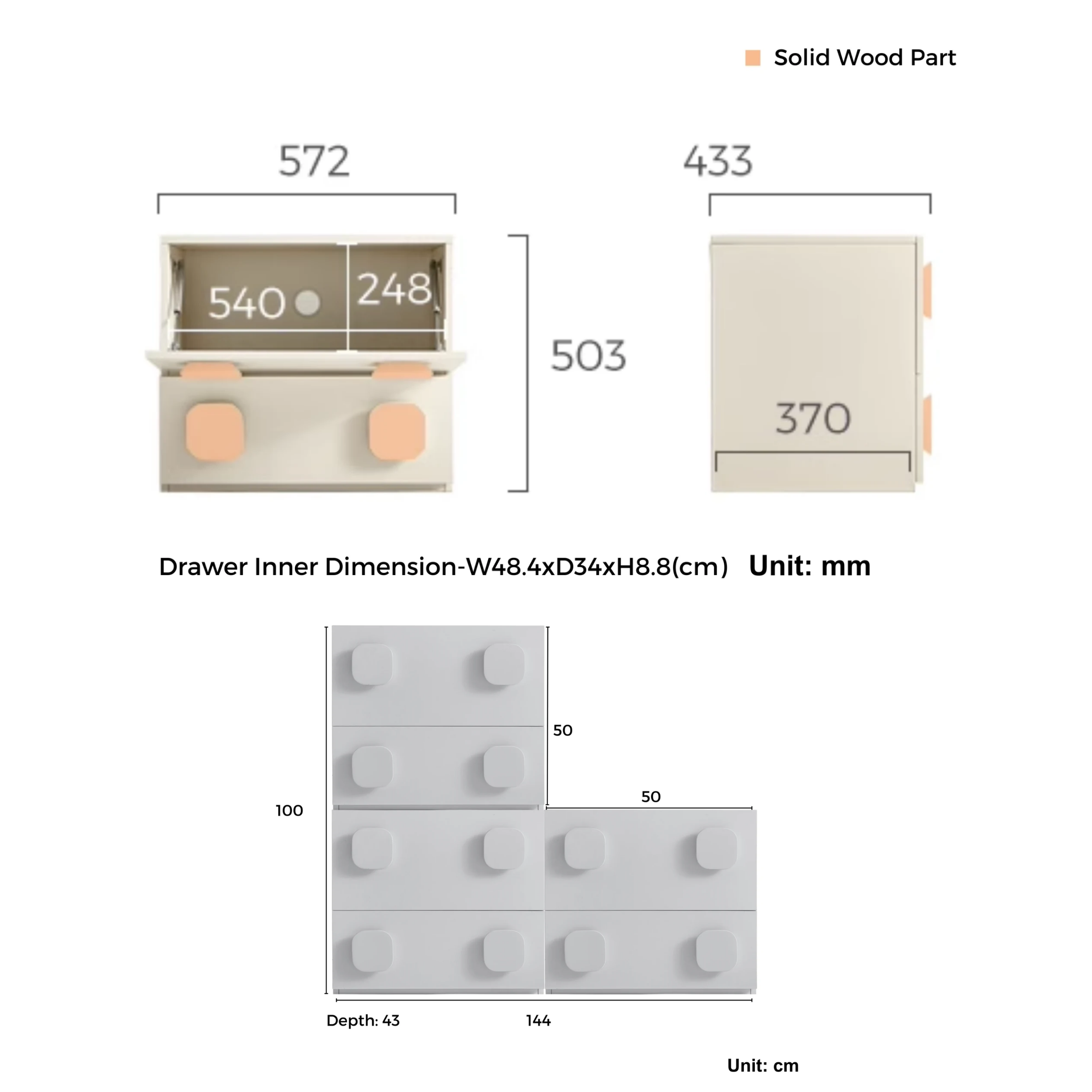 Linspire Mosaic Set of 3 Modular Storage Cabinets, Natural Wood