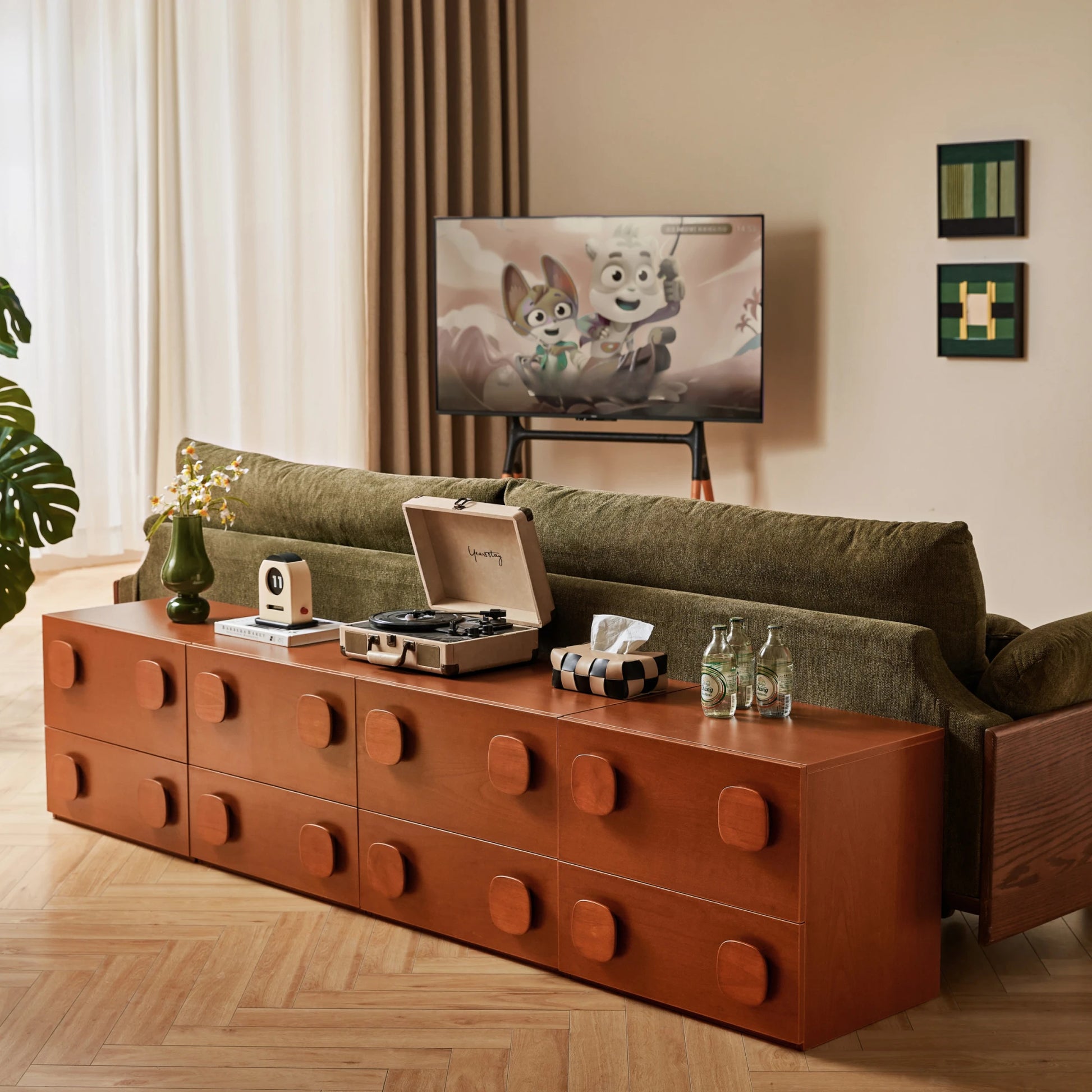 Linspire Mosaic Set of 4 Modular Storage Cabinets, Natural Wood