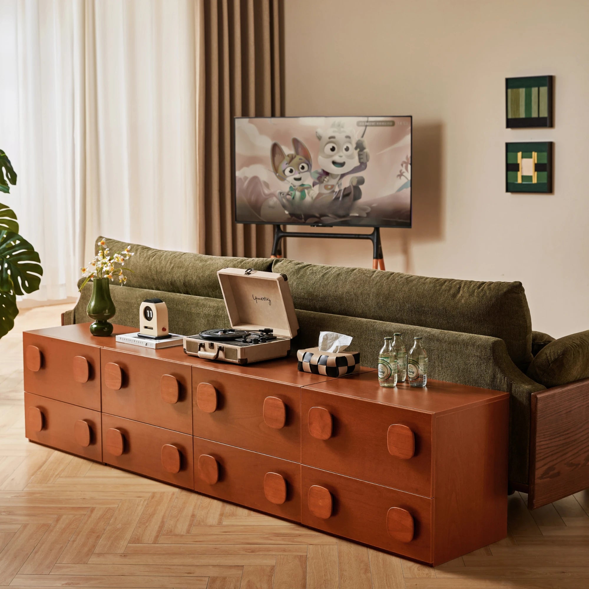 Linspire Mosaic Set of 4 Modular Storage Cabinets, Natural Wood