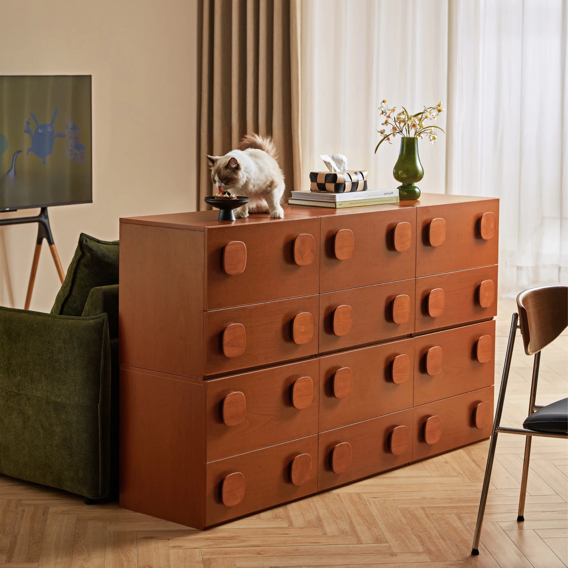 Linspire Mosaic Set of 6 Modular Storage Cabinets, Natural Wood