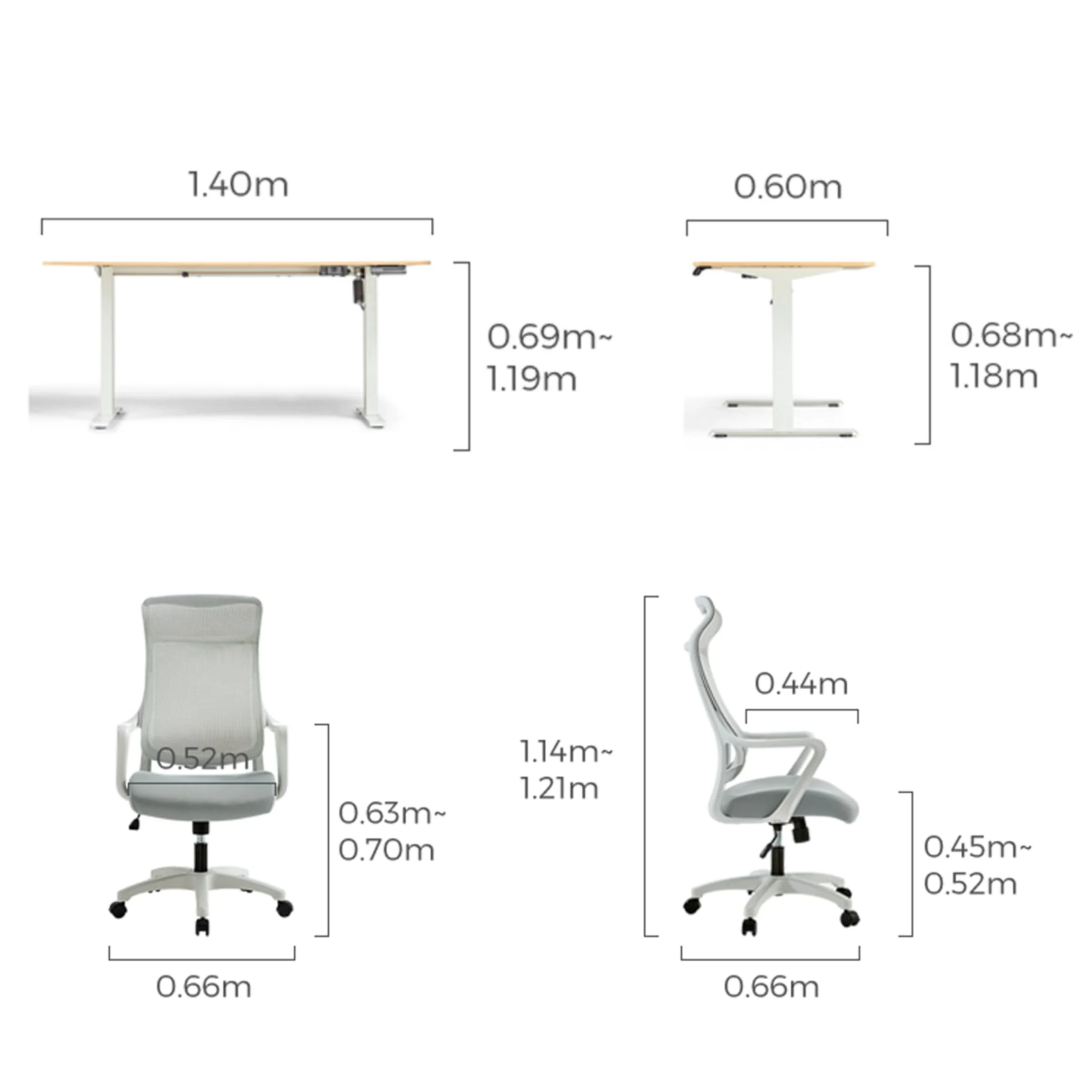 Linspire Ascend 2PCS Standing Desk Set, W140cm, Natural Wood & Grey