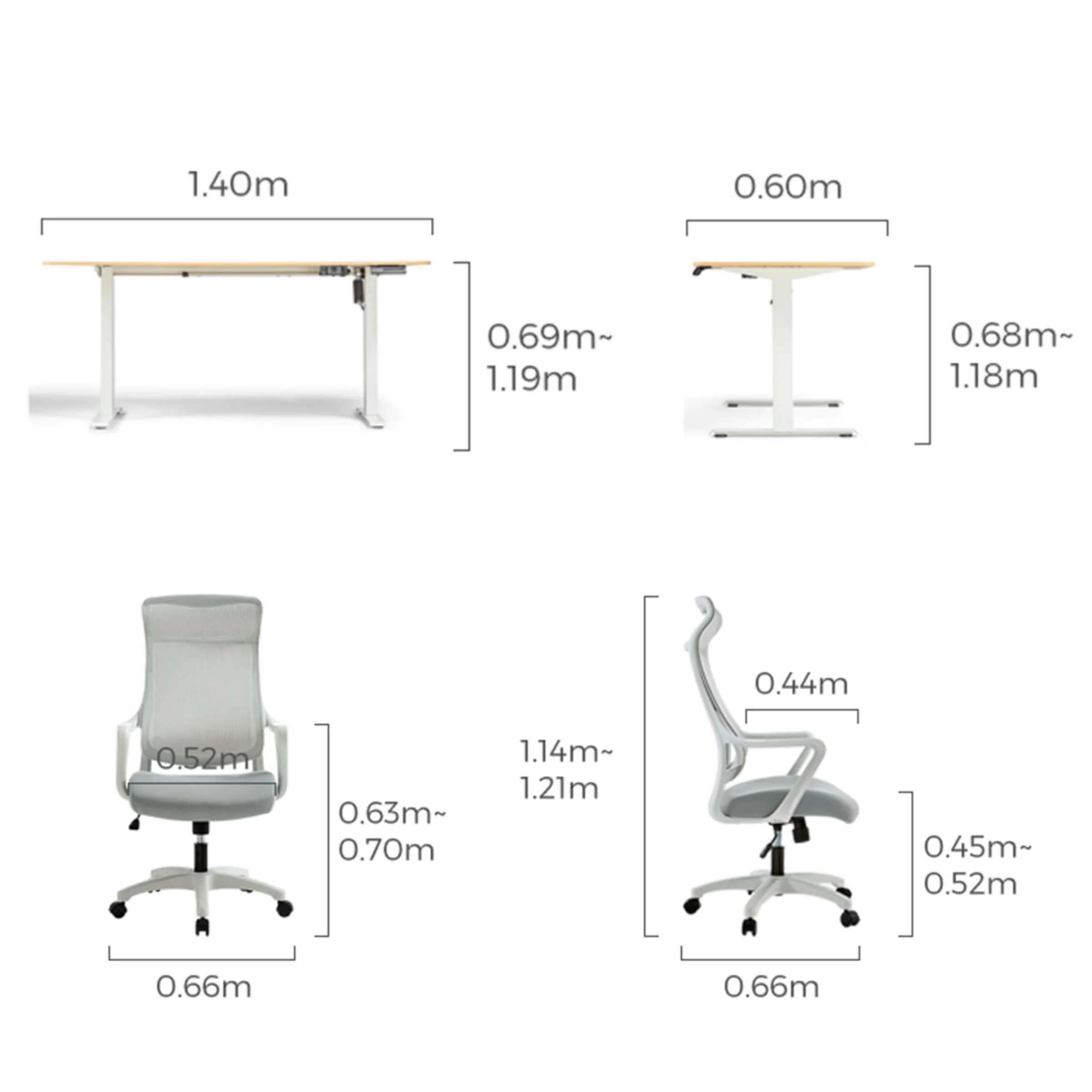 Linspire Ascend 2PCS Standing Desk Set, W140cm, Natural Wood & Grey