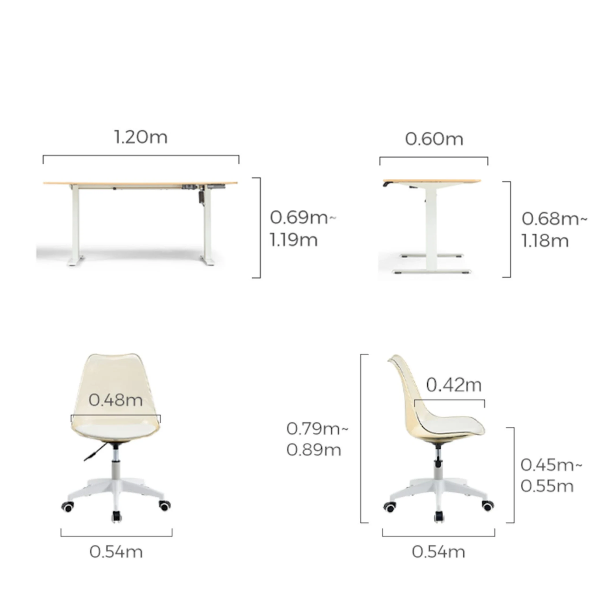 Linspire Ascend 2PCS Standing Desk Set, W120cm, Natural Wood & White