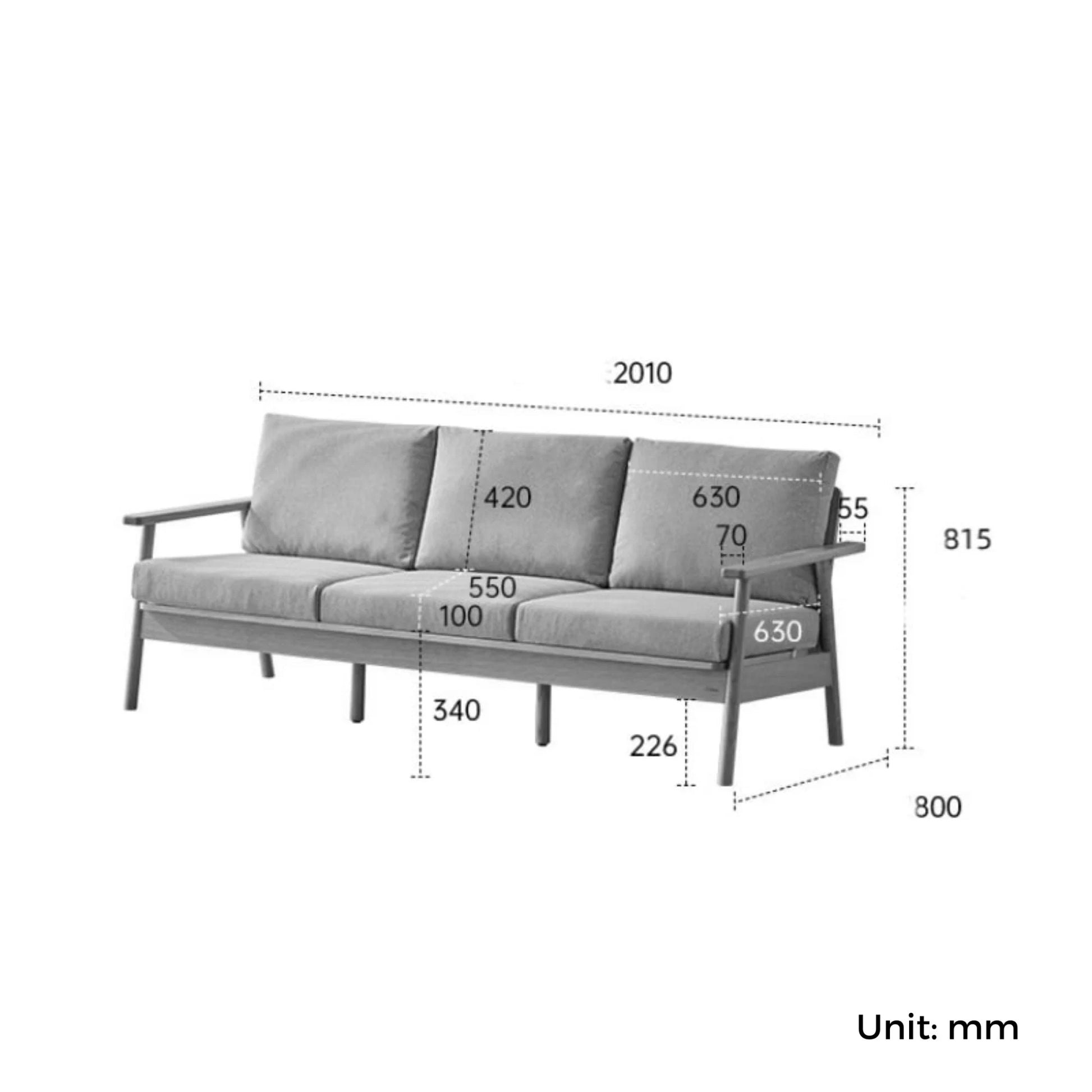 Solidwood Seattle 2PCS Sofa Set, 3+2 Seater, Natural Wood