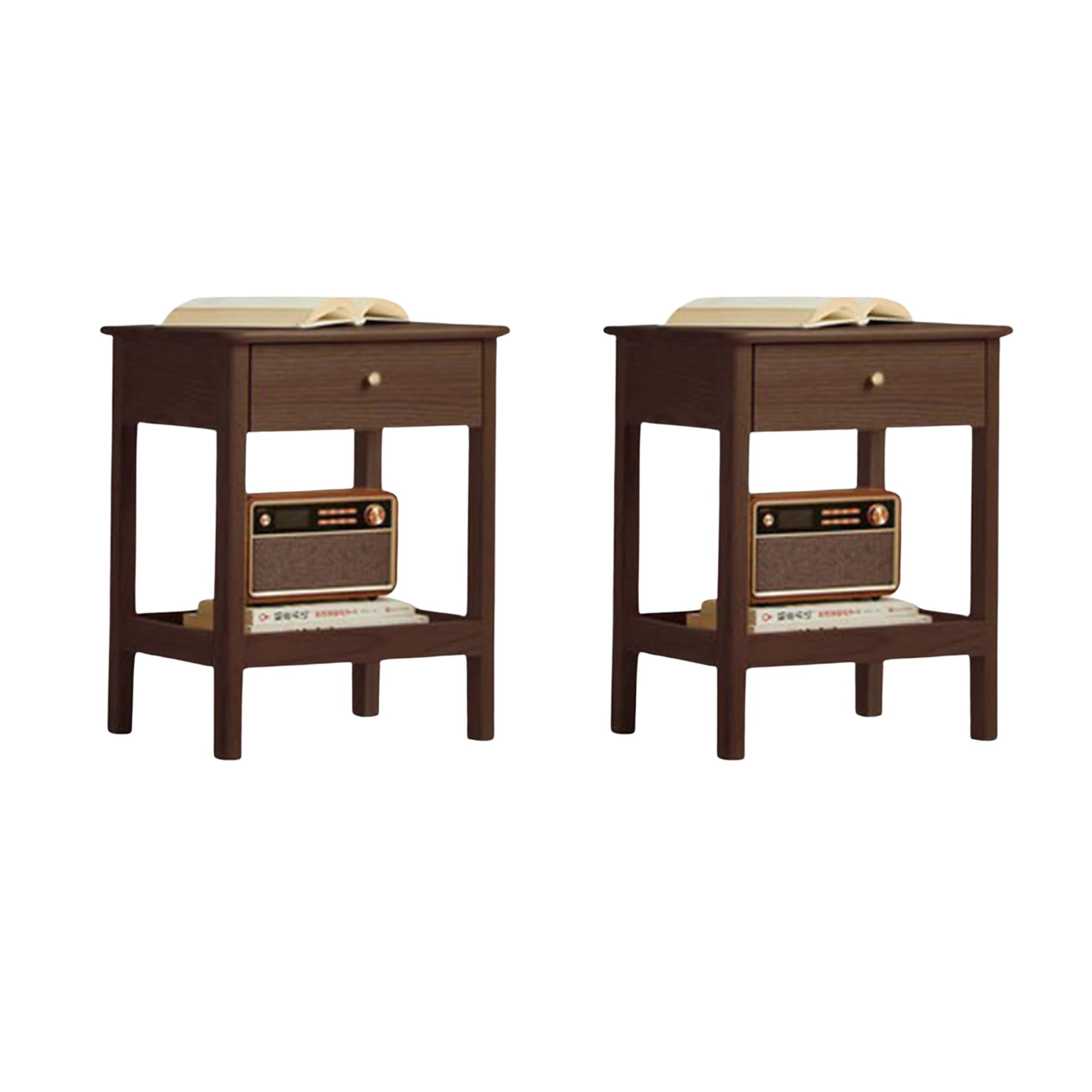 Solidwood Kano 2PCS Bedside Table Set, Dark Wood