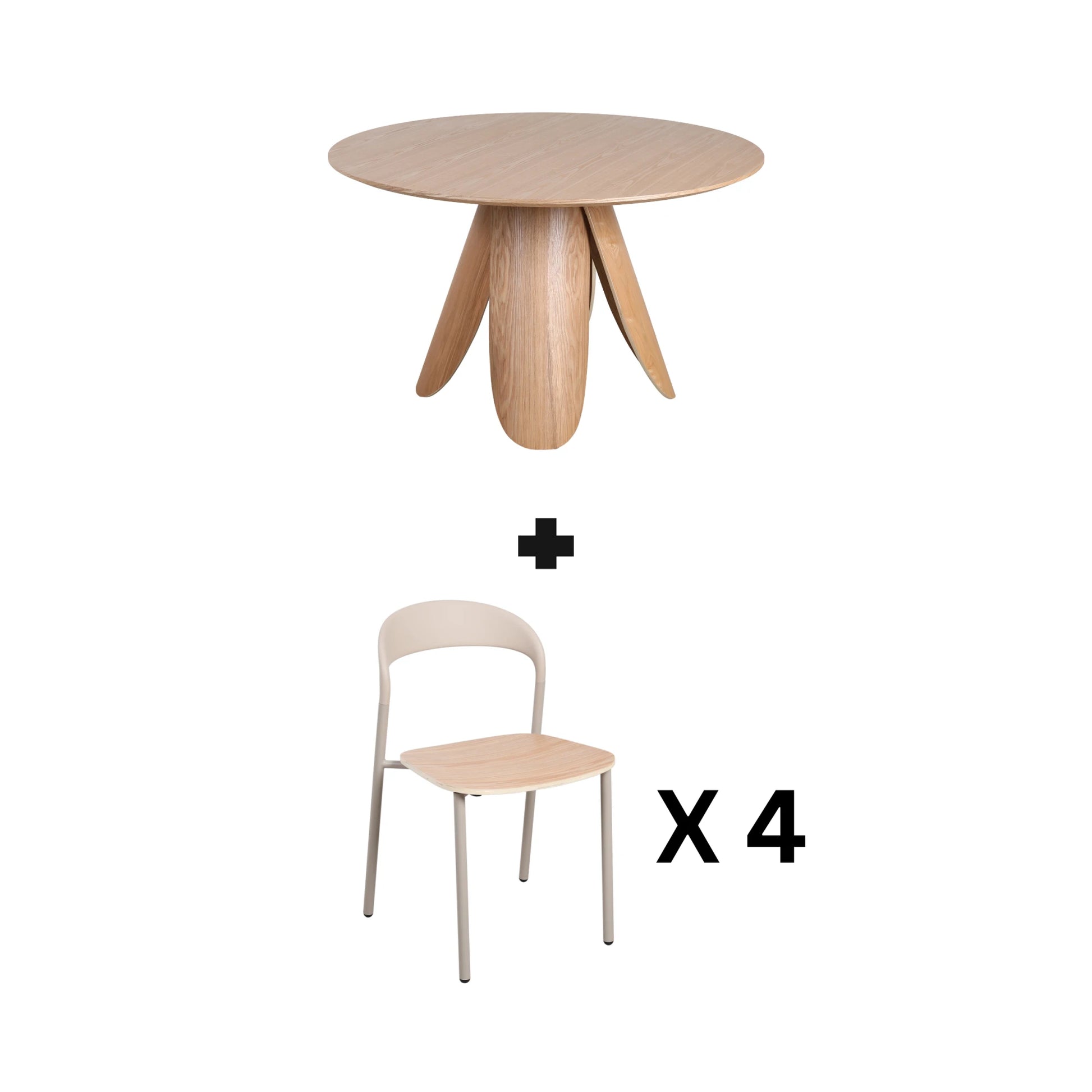 MODE Elara Round Dining Table Set with 4 Chairs, Light Brown & Natural Wood