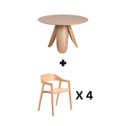 MODE Elara Round Dining Table Set with 4 Bowa Chairs, Natural Wood