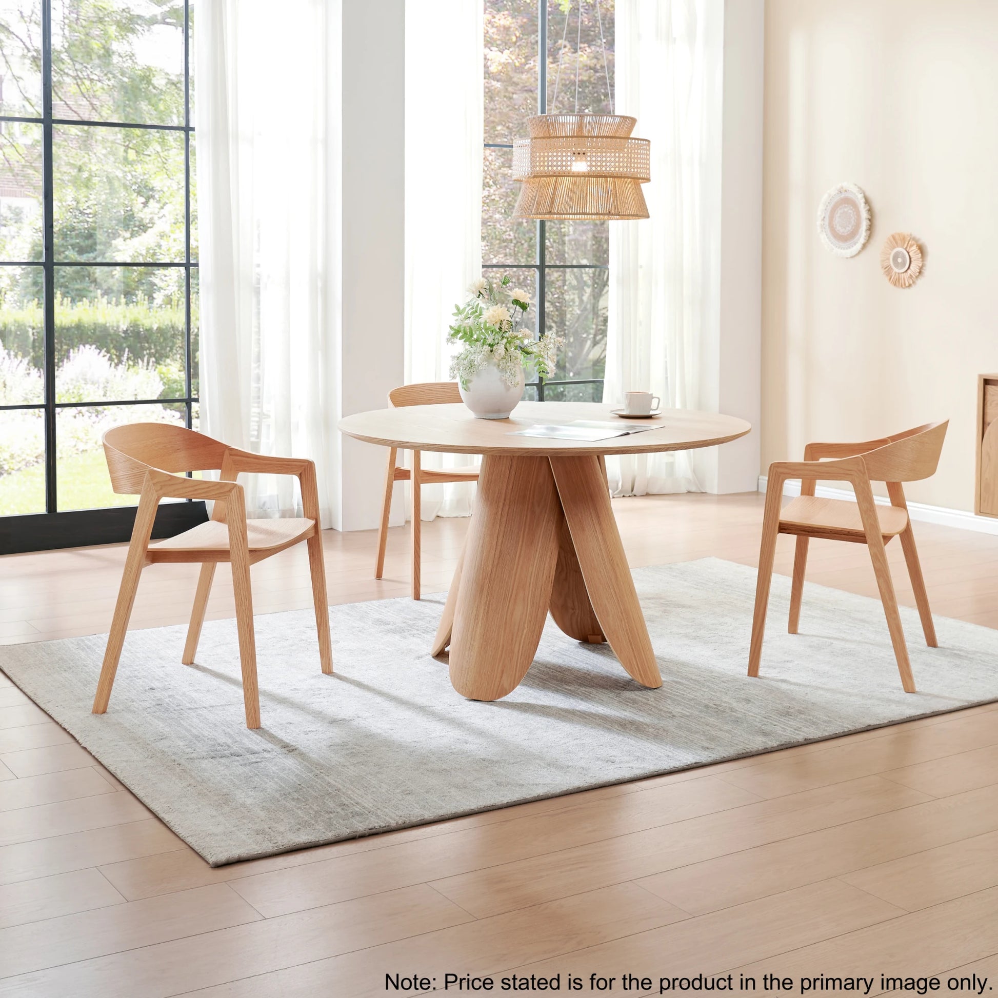 MODE Elara Round Dining Table Set with 4 Bowa Chairs, Natural Wood