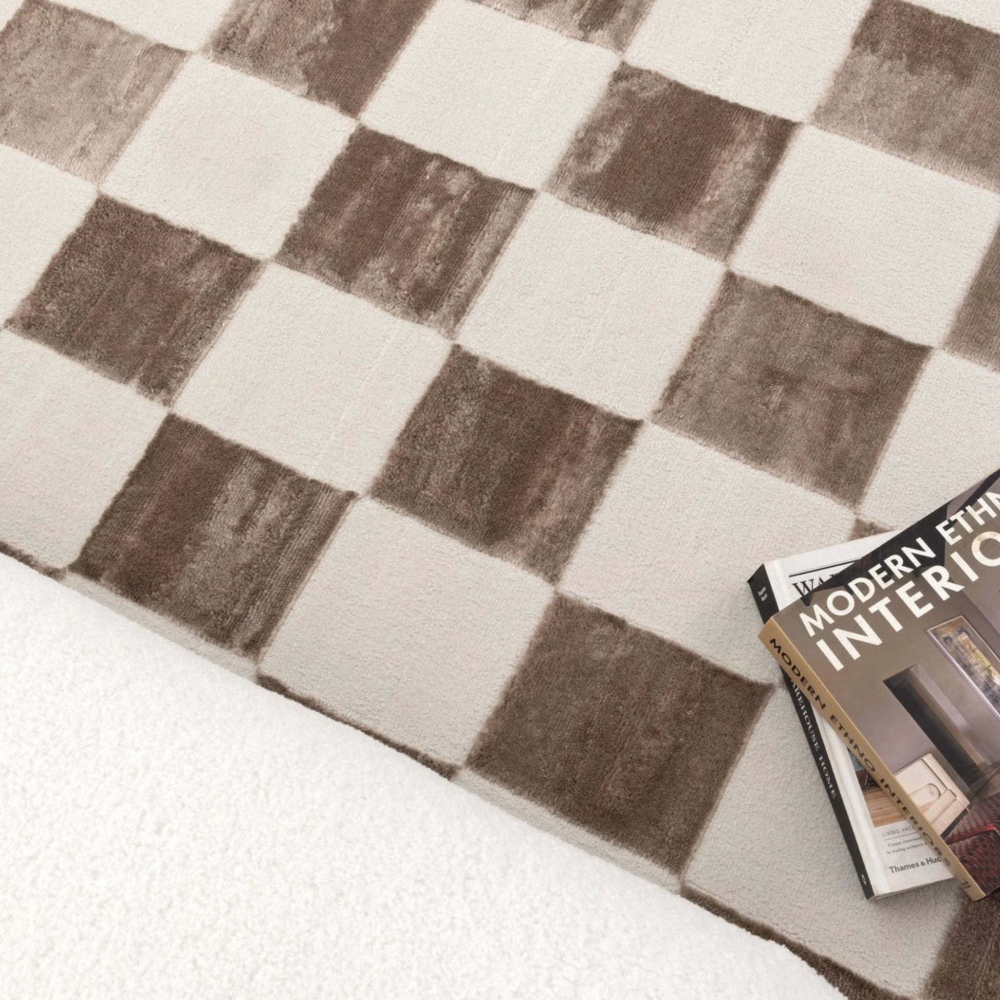 DreamWeaver Jade Checkers Rug, Cream, Brown