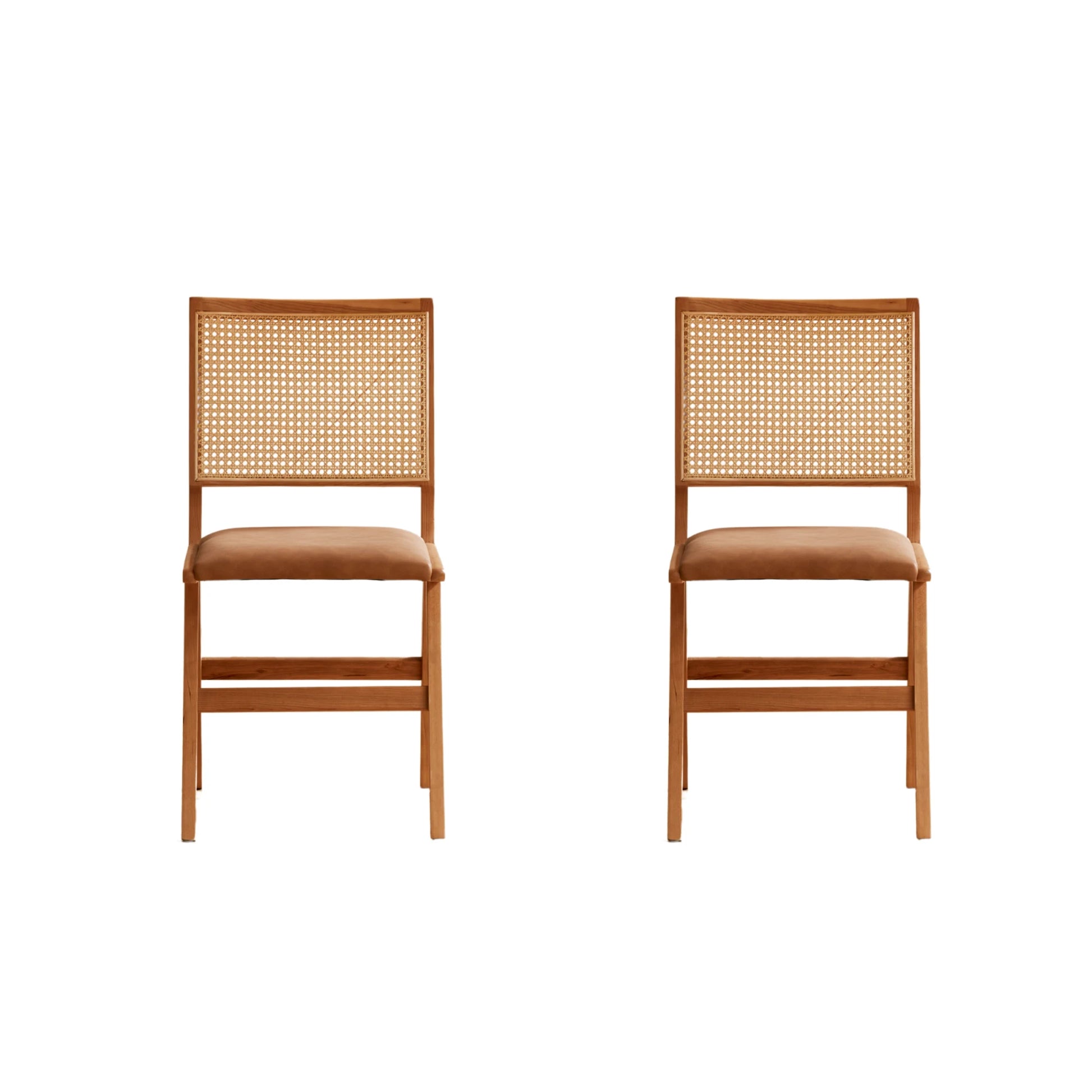 Solidwood Calamo Cherry Dining Chairs with Rattan Back, Set of 2