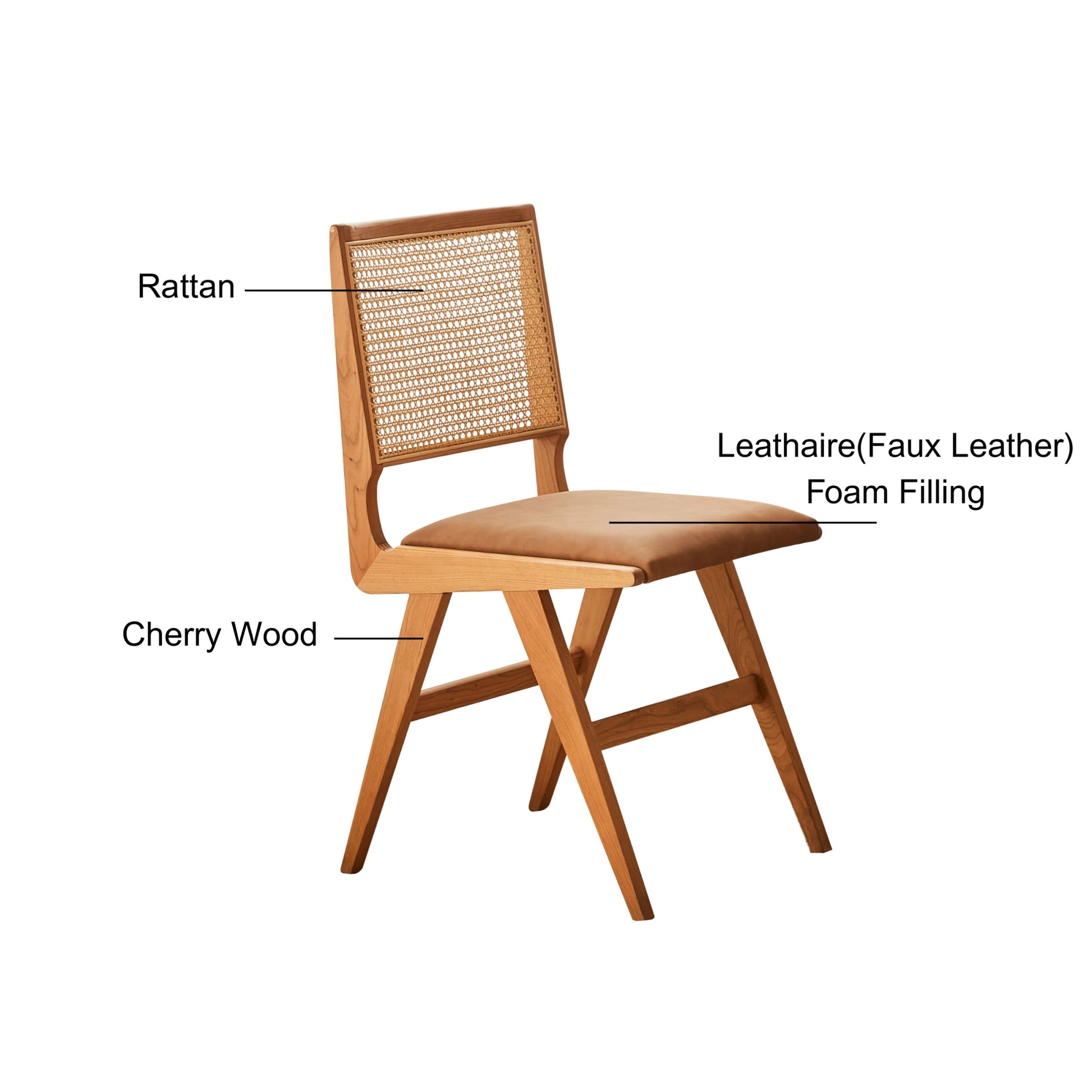 Solidwood Calamo Cherry Dining Chairs with Rattan Back, Set of 2