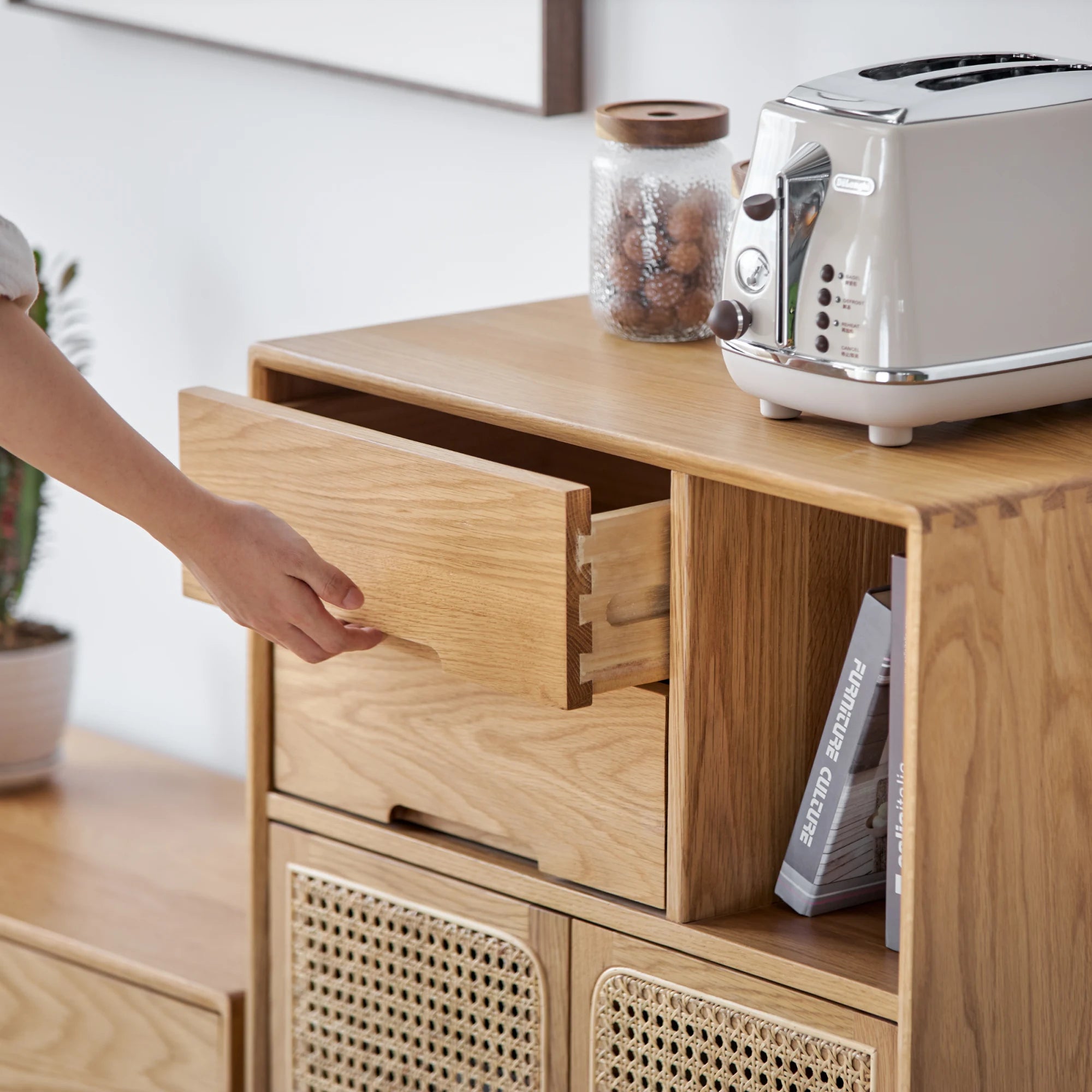 Solidwood Calamo Storage Cabinet with Rattan Doors