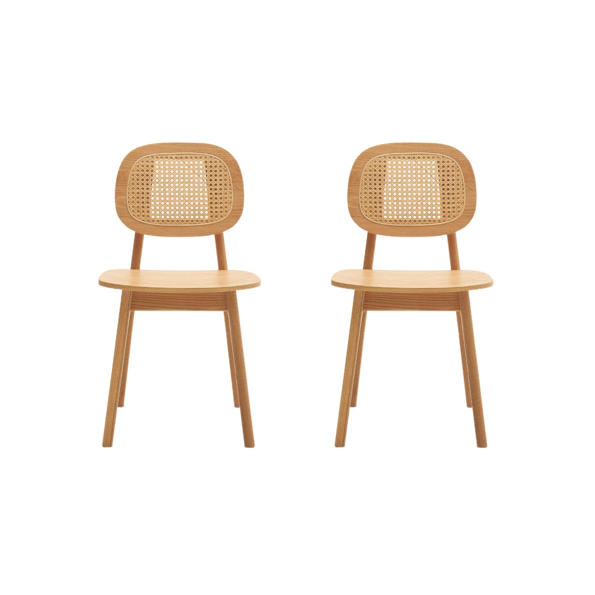 Solidwood Calamo Dining Chairs with Rattan Back, Set of 2