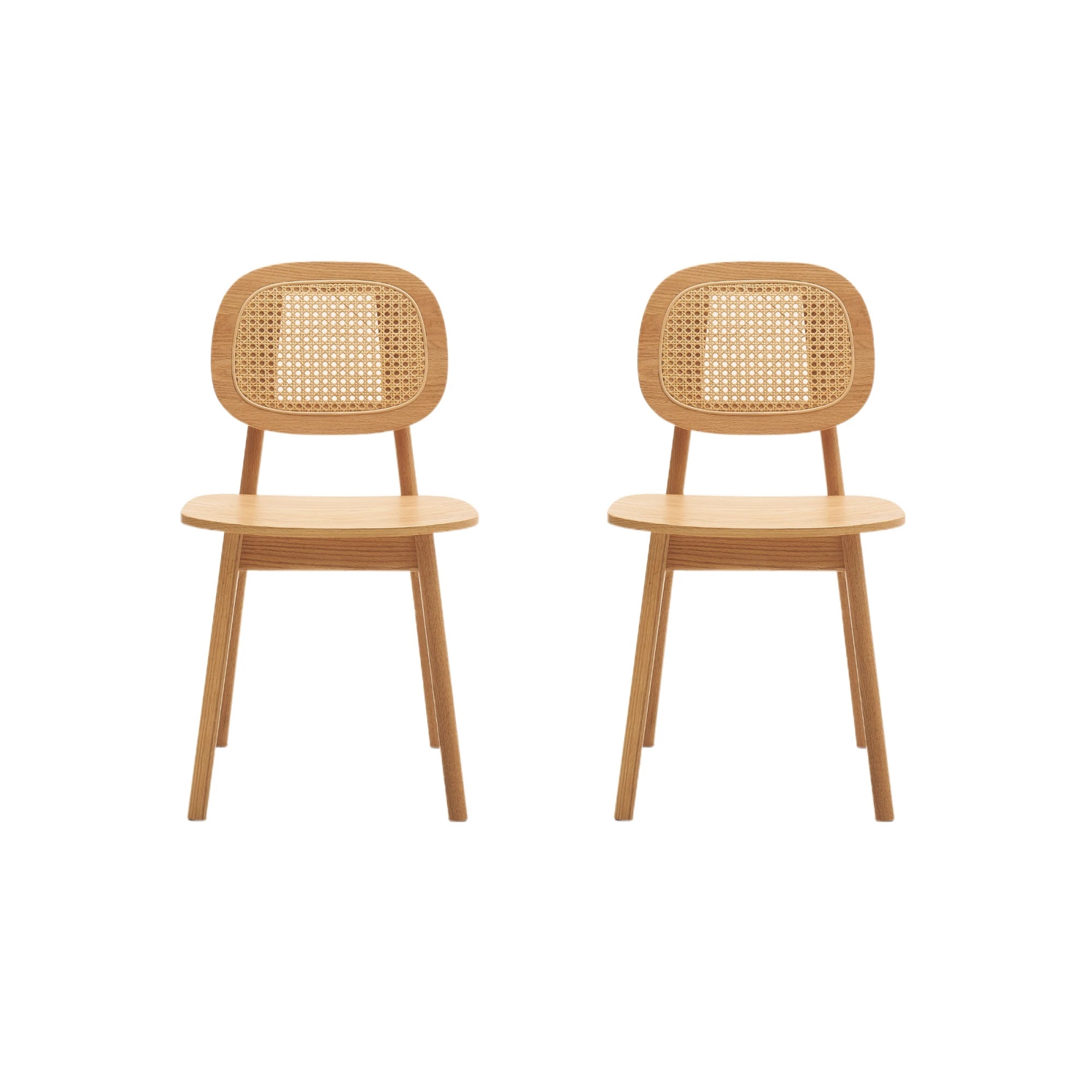 Solidwood Calamo Dining Chairs with Rattan Back, Set of 2