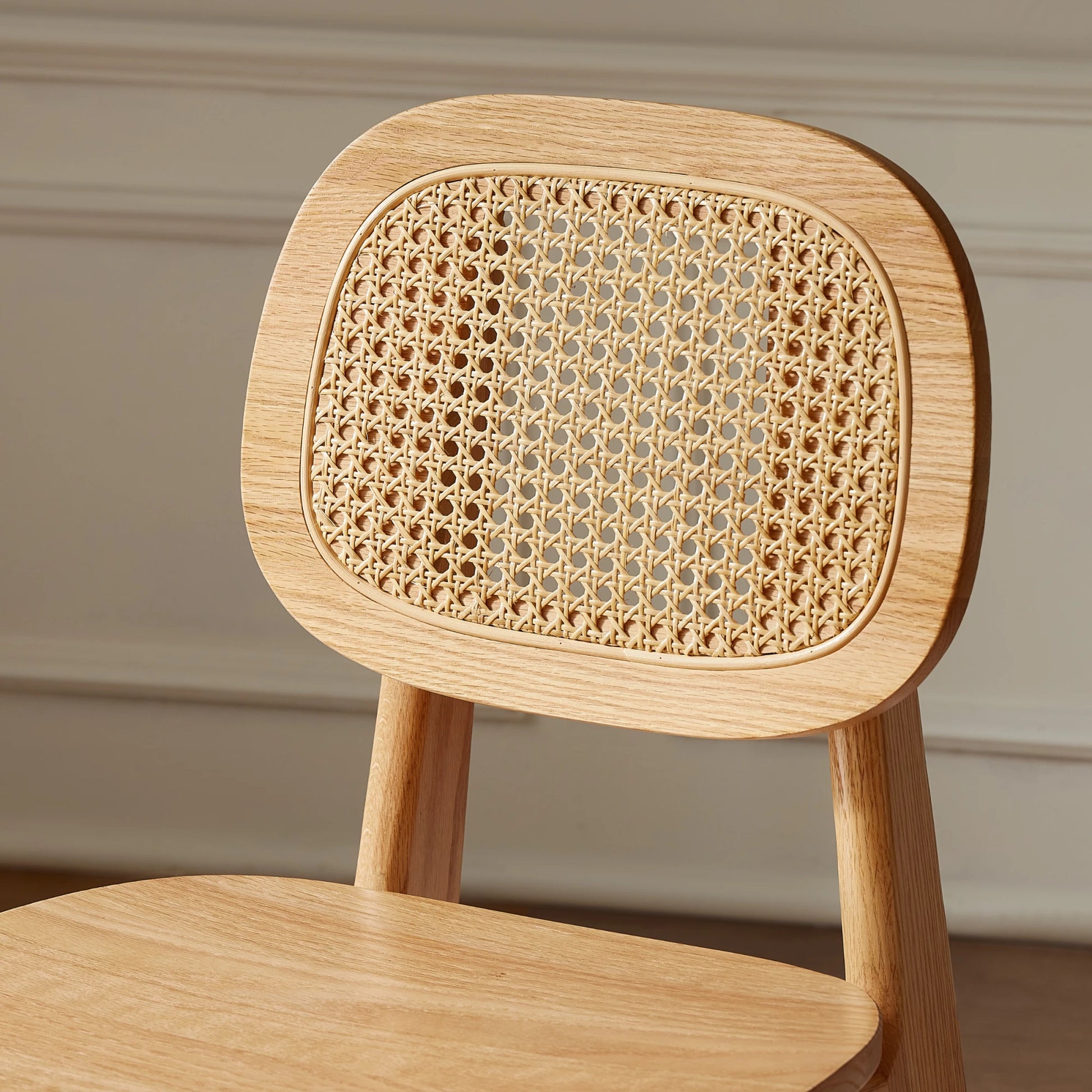 Solidwood Calamo Dining Chairs with Rattan Back, Set of 2