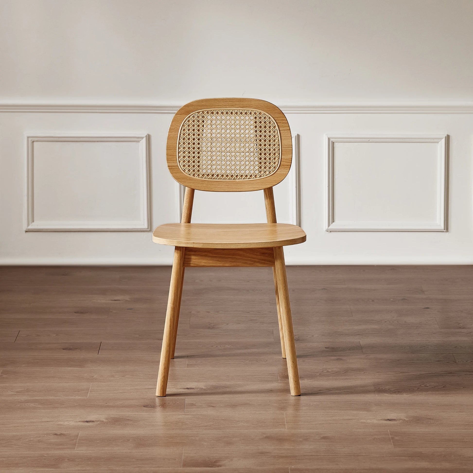 Solidwood Calamo Dining Chairs with Rattan Back, Set of 2