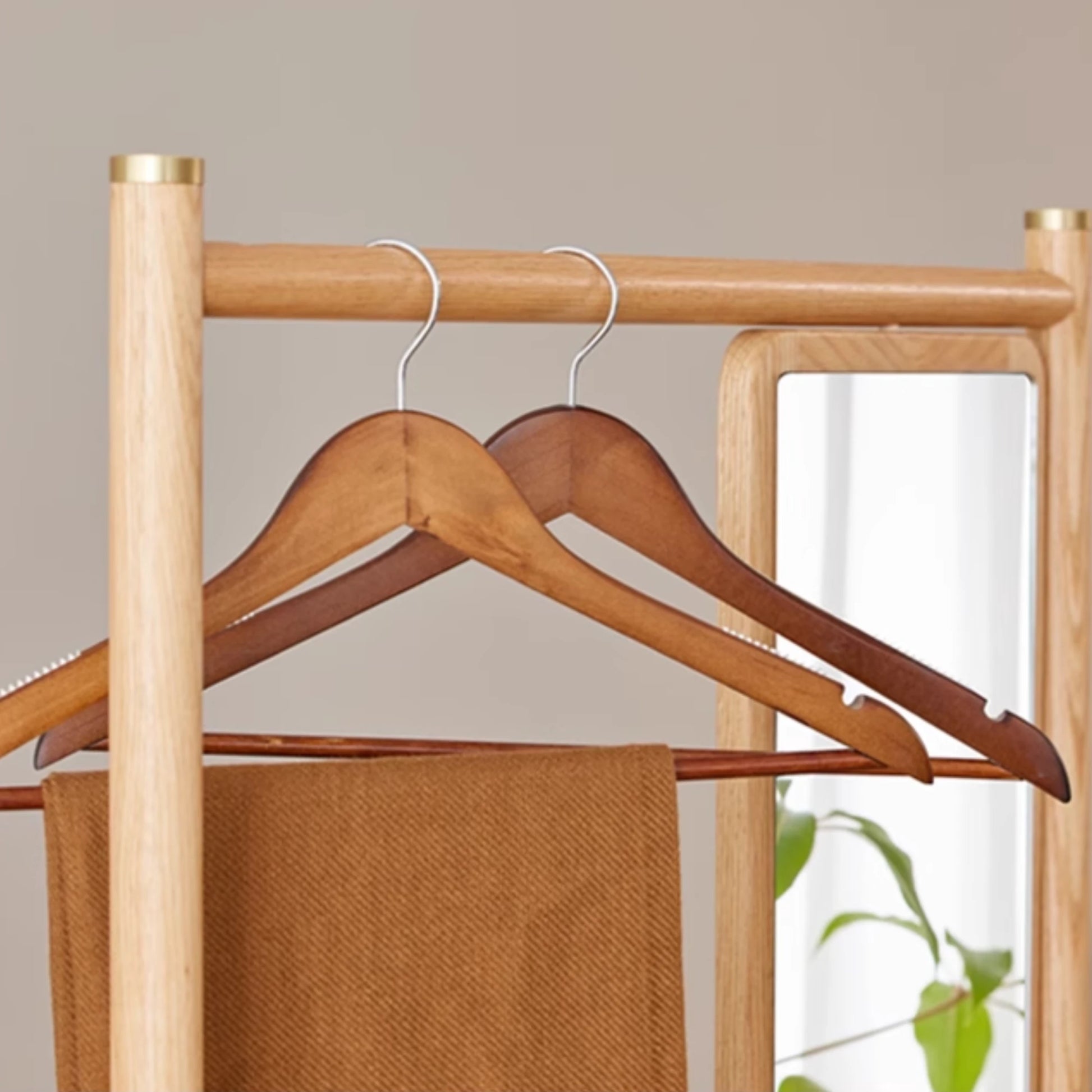 Solidwood Calamo Clothes Rack with Mirror & Drawer Unit, Natural Wood