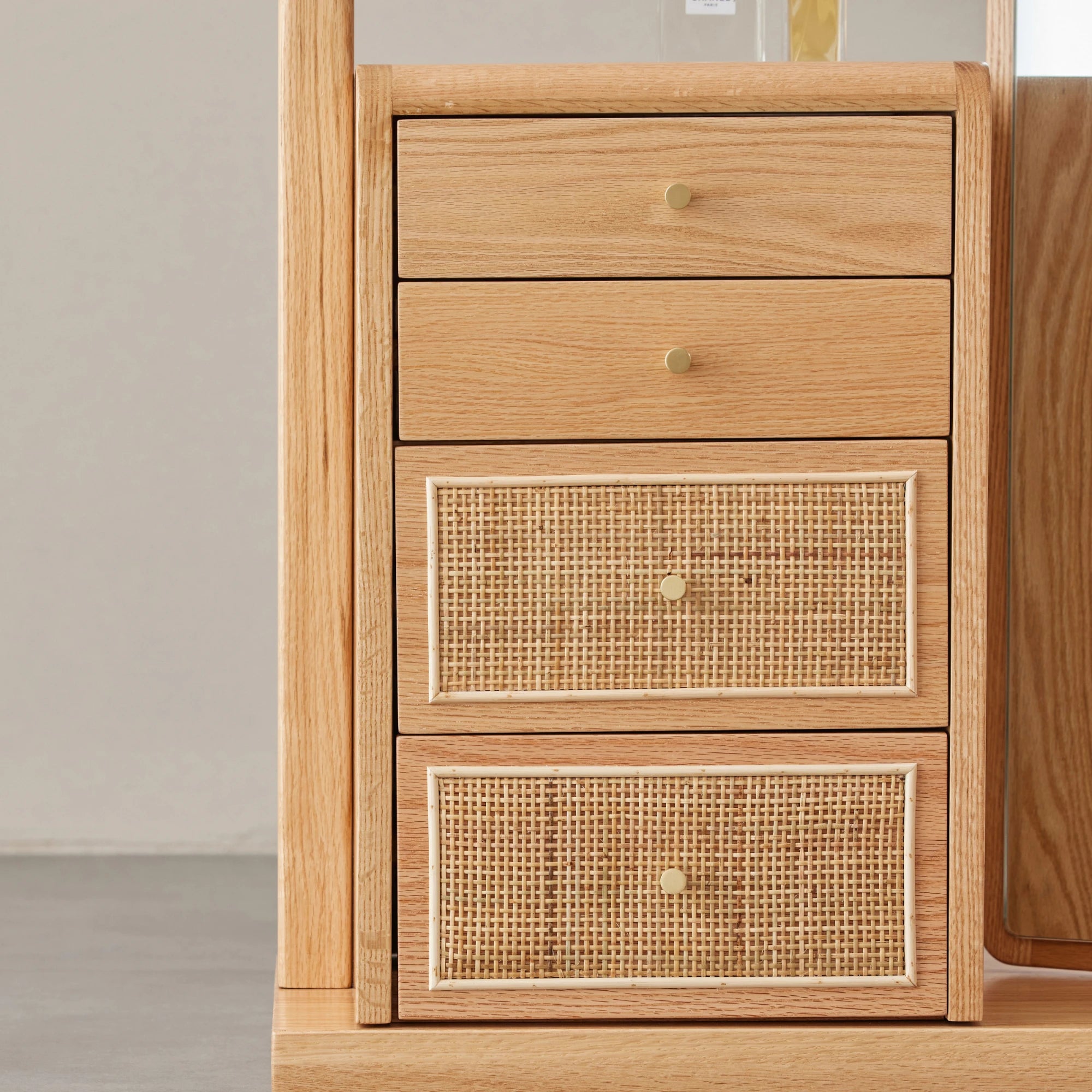 Solidwood Calamo Clothes Rack with Mirror & Drawer Unit, Natural Wood