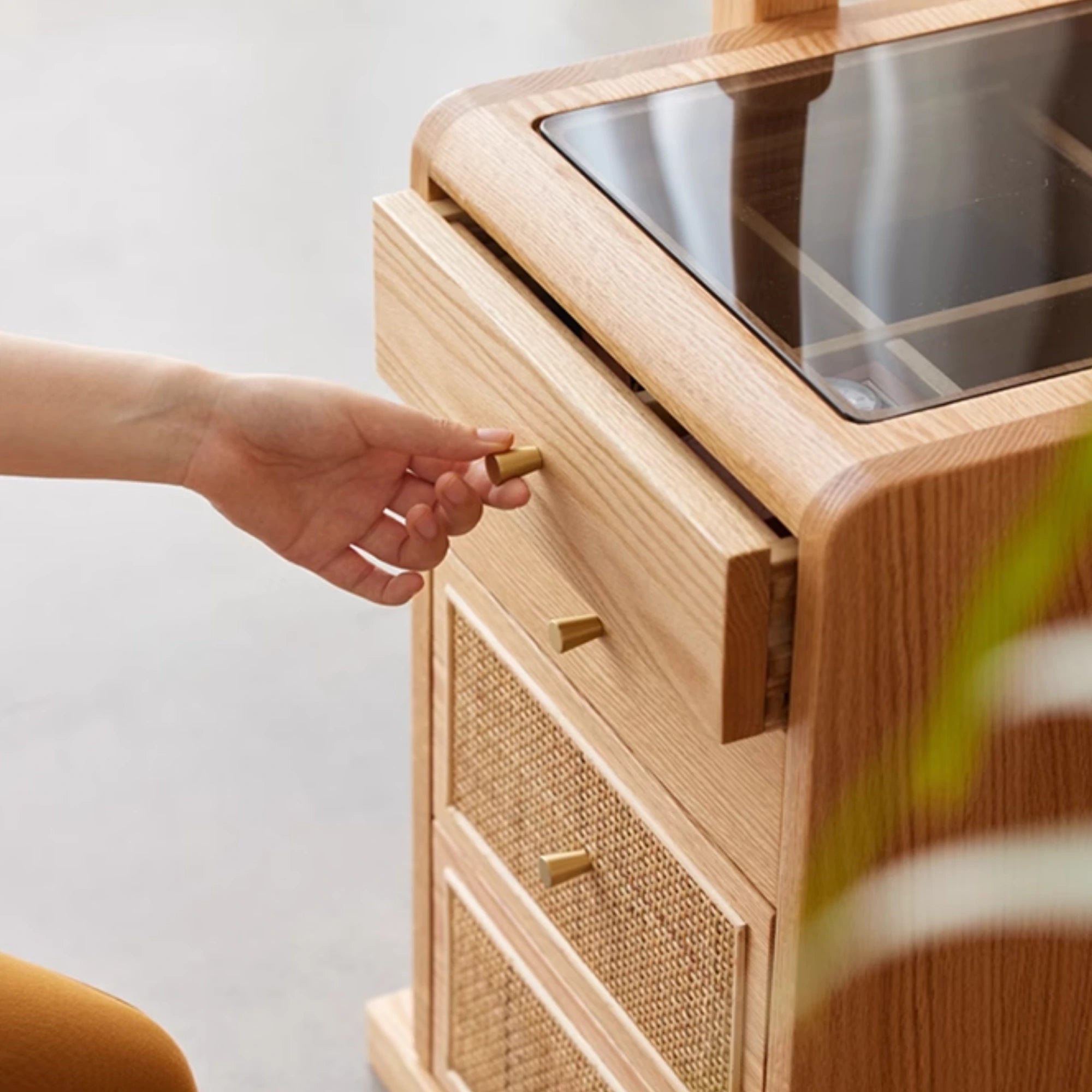 Solidwood Calamo Clothes Rack with Mirror & Drawer Unit, Natural Wood