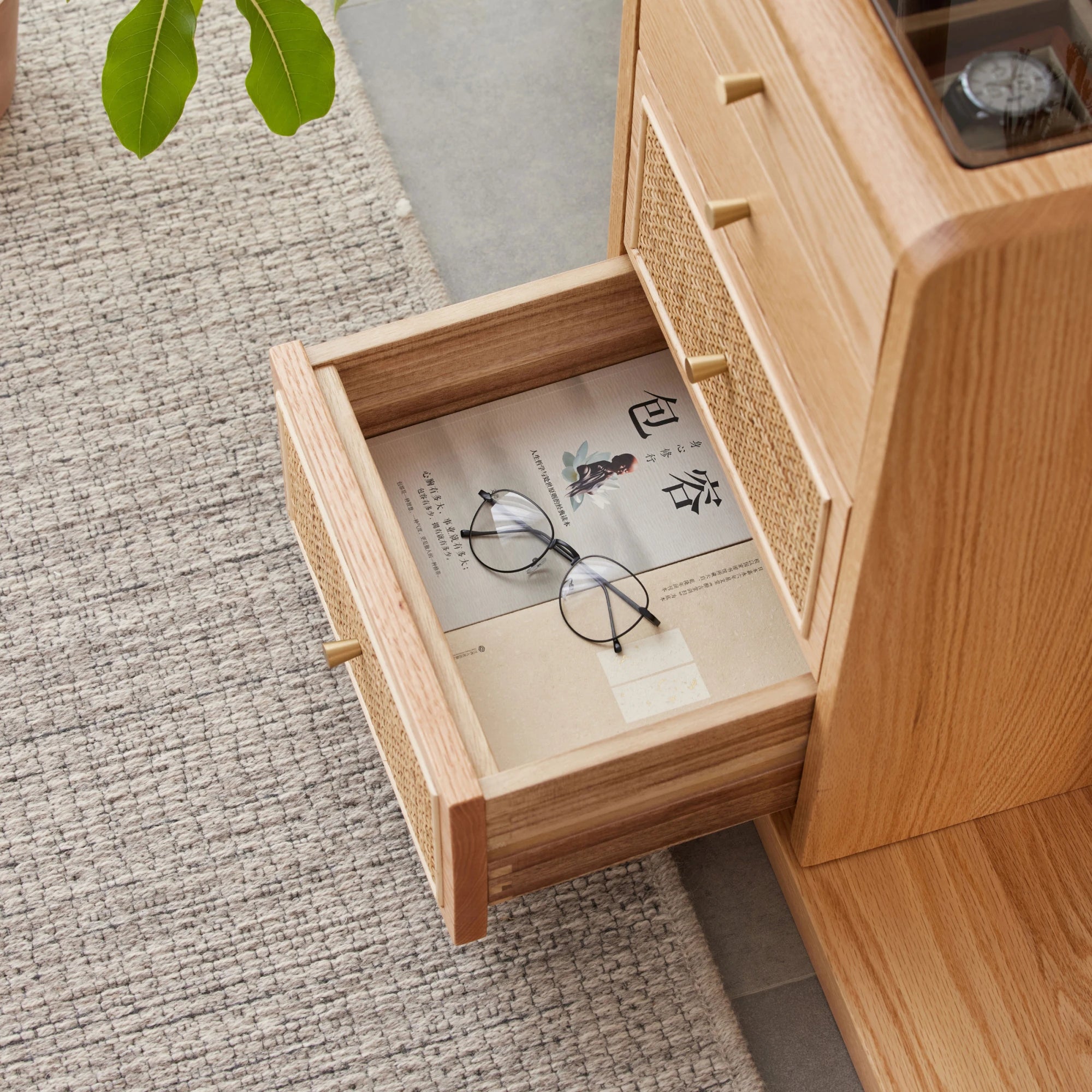 Solidwood Calamo Clothes Rack with Mirror & Drawer Unit, Natural Wood