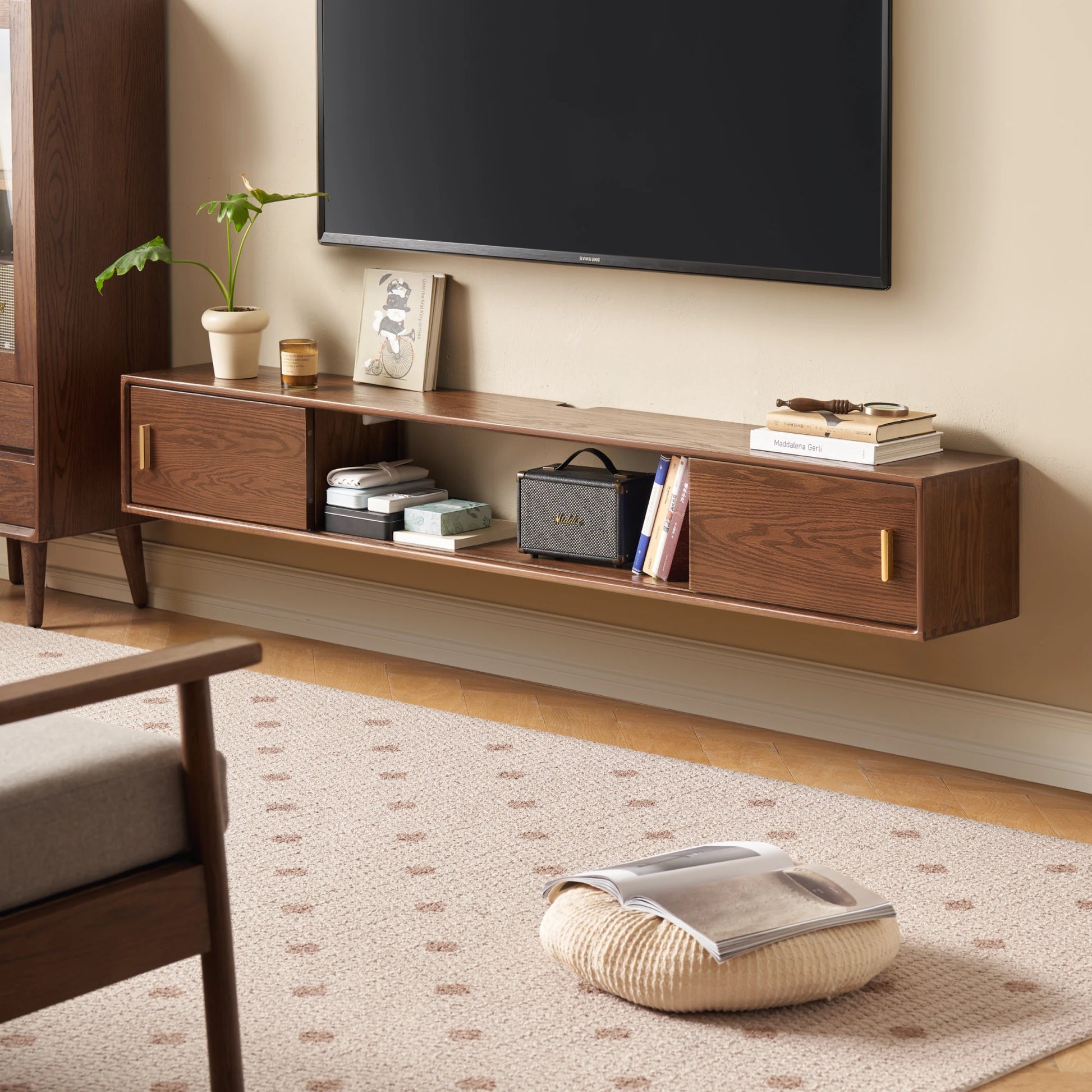 Solidwood Danya Wall-mounted Entertainment Unit, 130cm