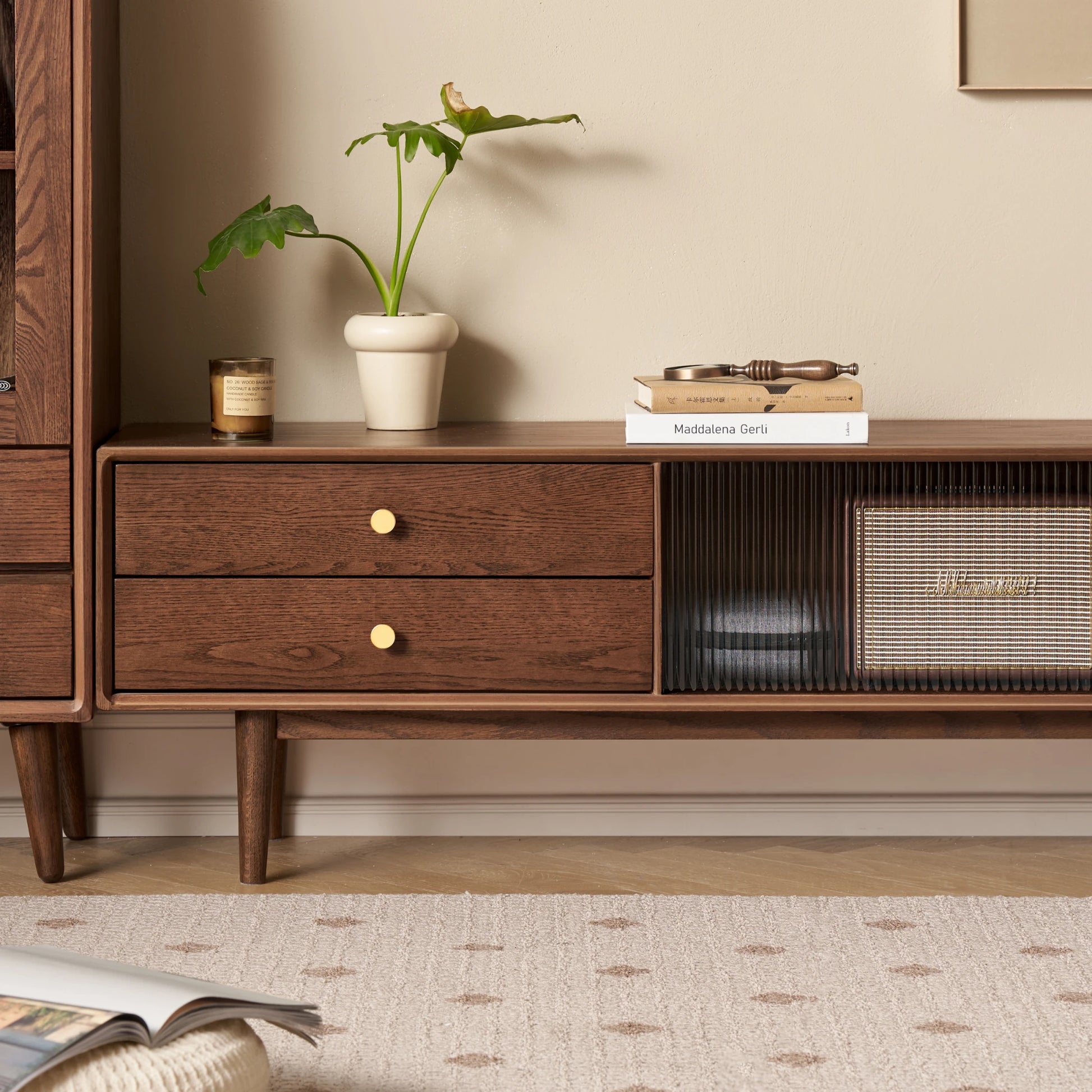 Solidwood Danya Entertainment Unit with Glass Doors, 150cm