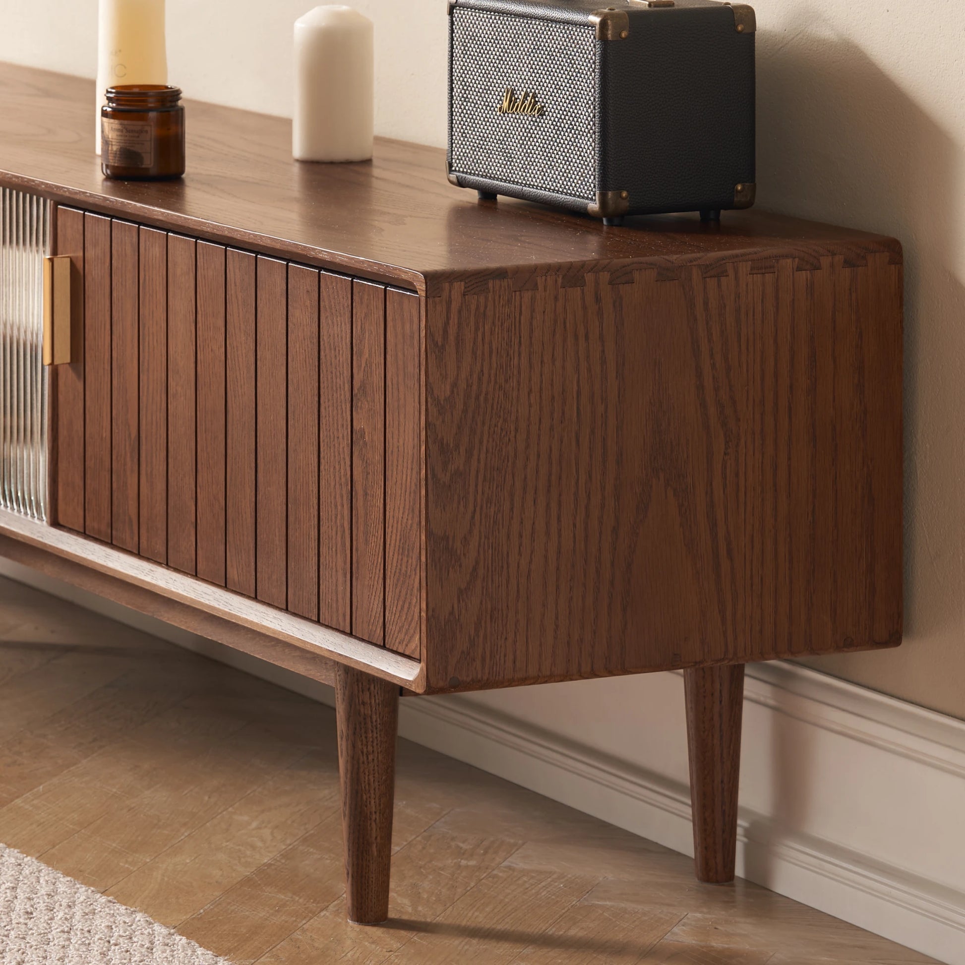 Solidwood Danya Entertainment Unit with Glass Doors, 150cm