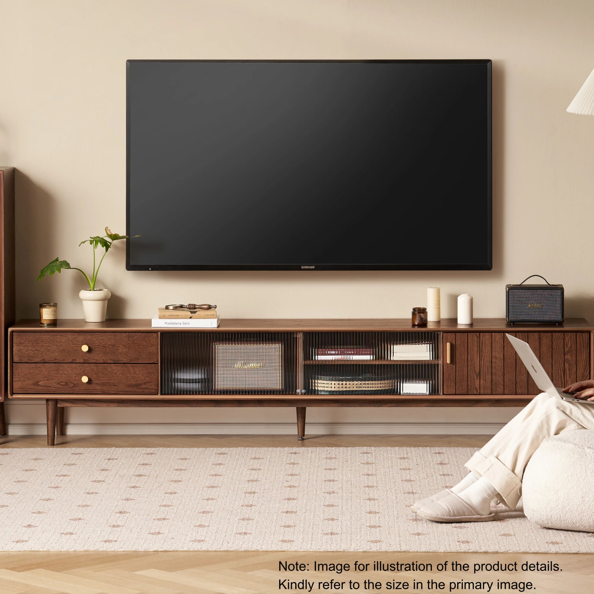 Solidwood Danya Entertainment Unit with Glass Doors, 150cm
