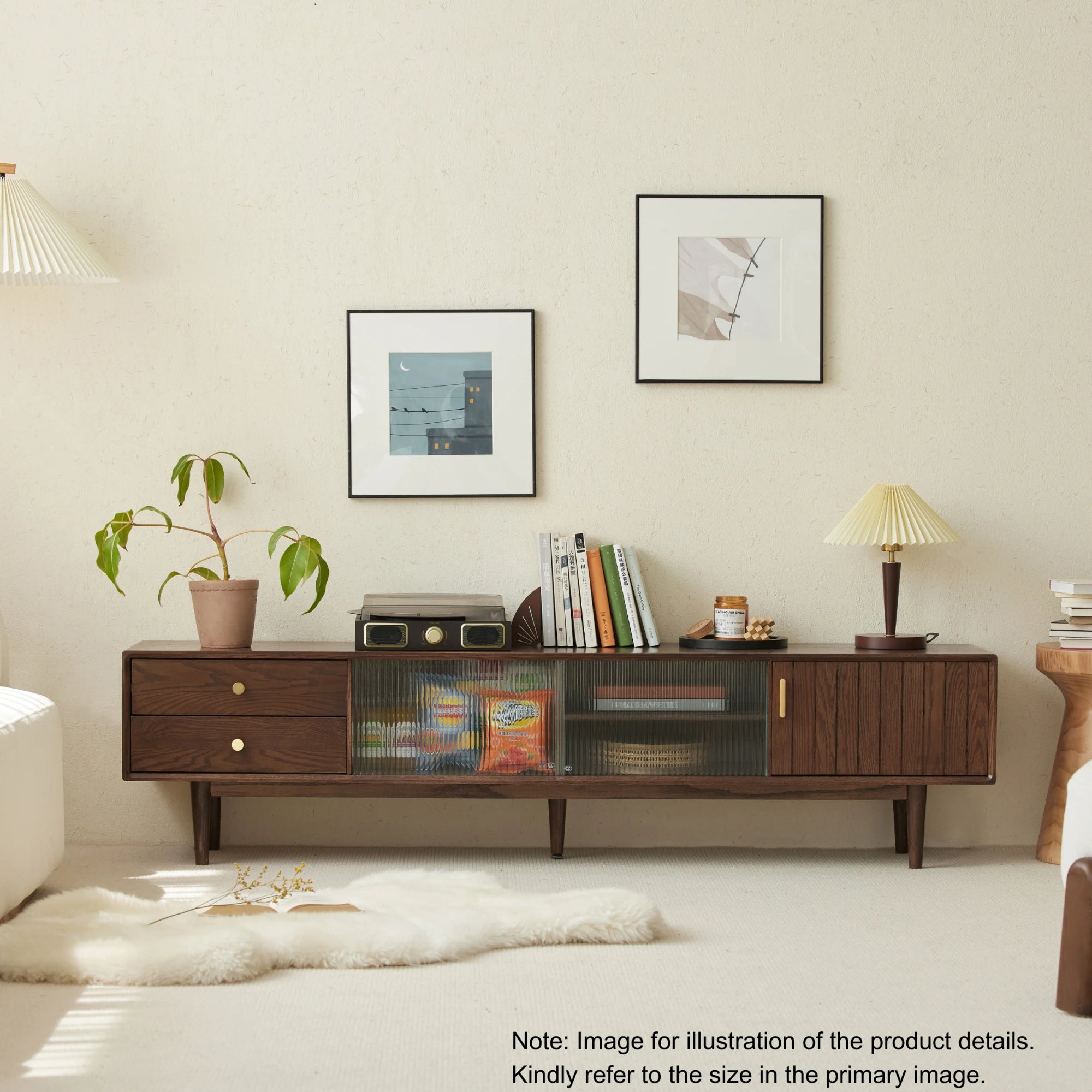 Solidwood Danya Entertainment Unit with Glass Doors, 150cm