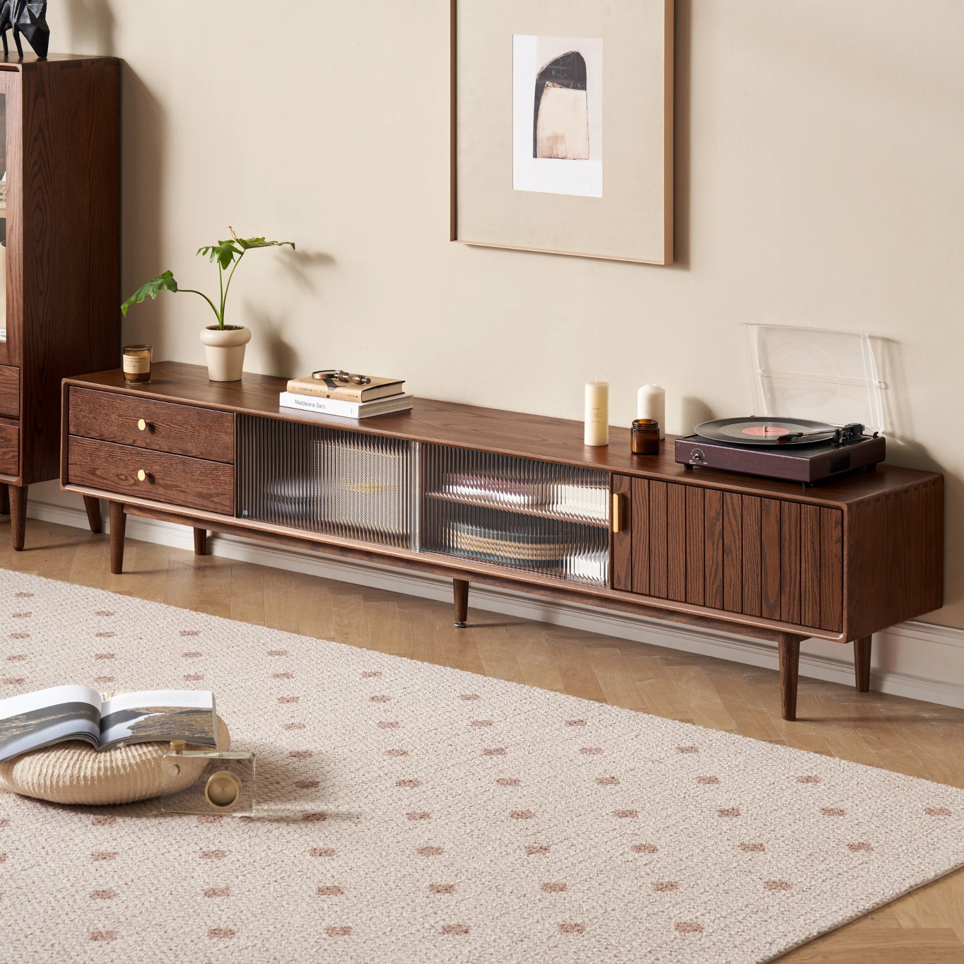 Solidwood Danya Entertainment Unit with Glass Doors, 200cm
